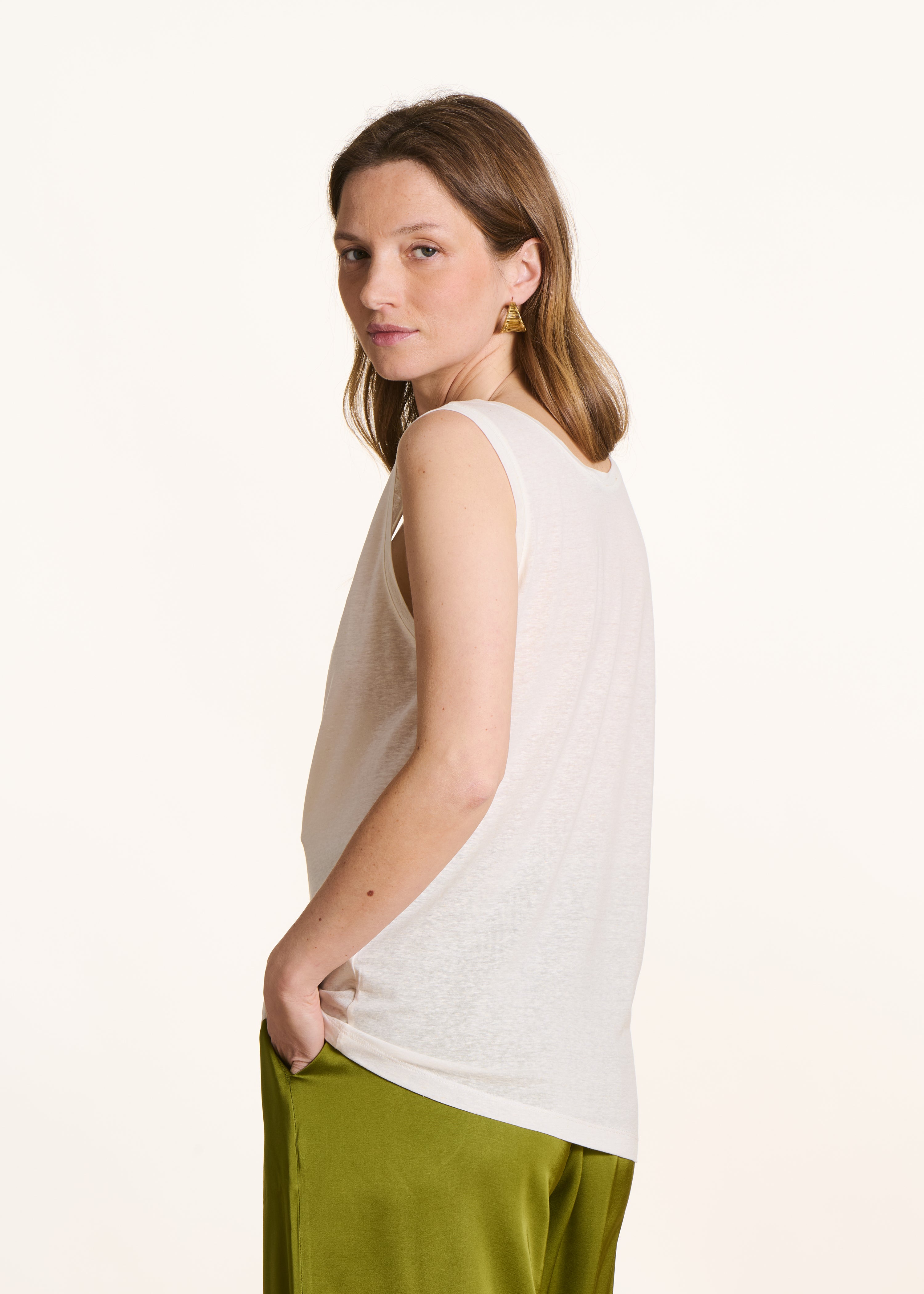 Débardeur écru en jersey lyocell