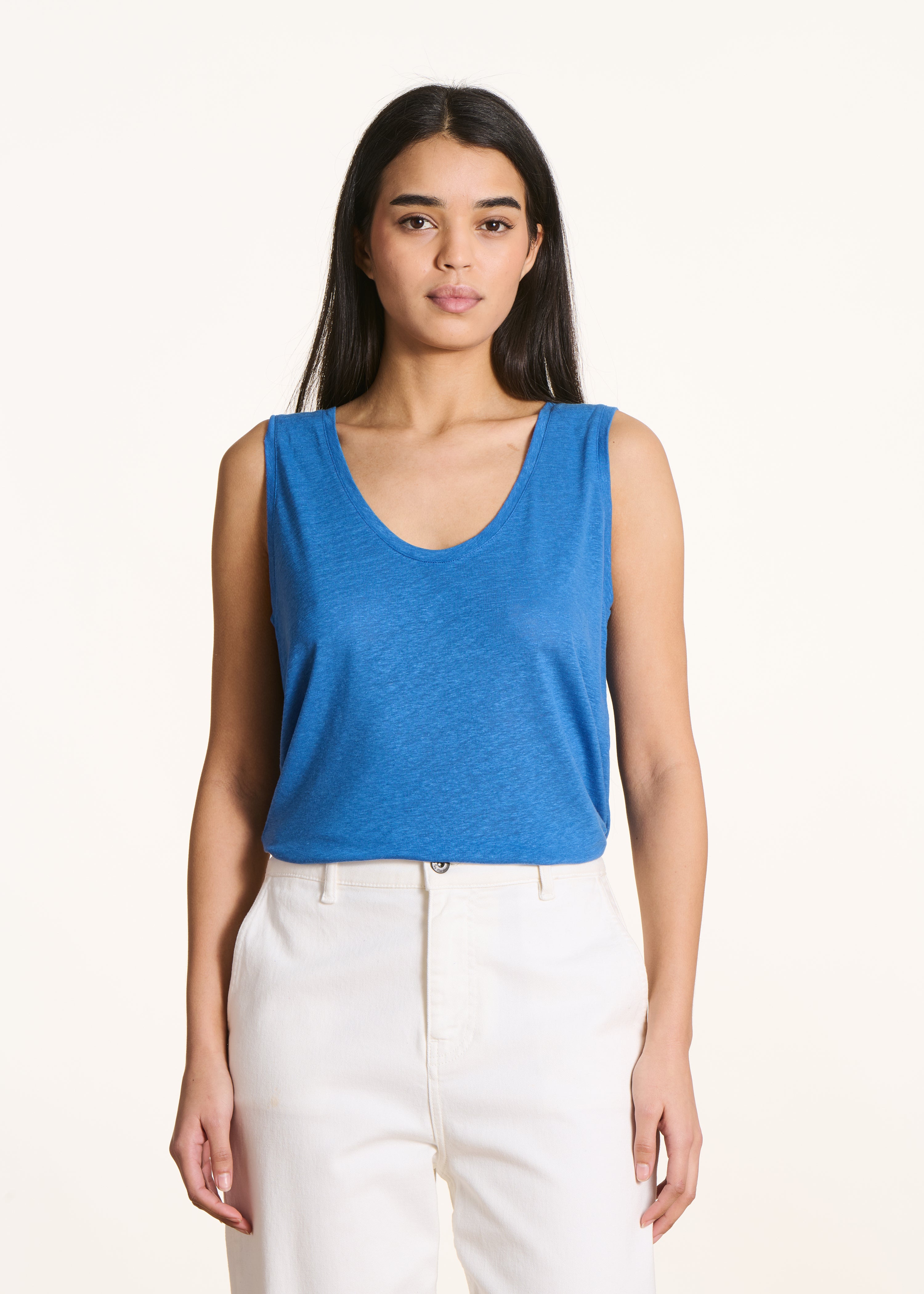 Débardeur bleu en jersey lyocell