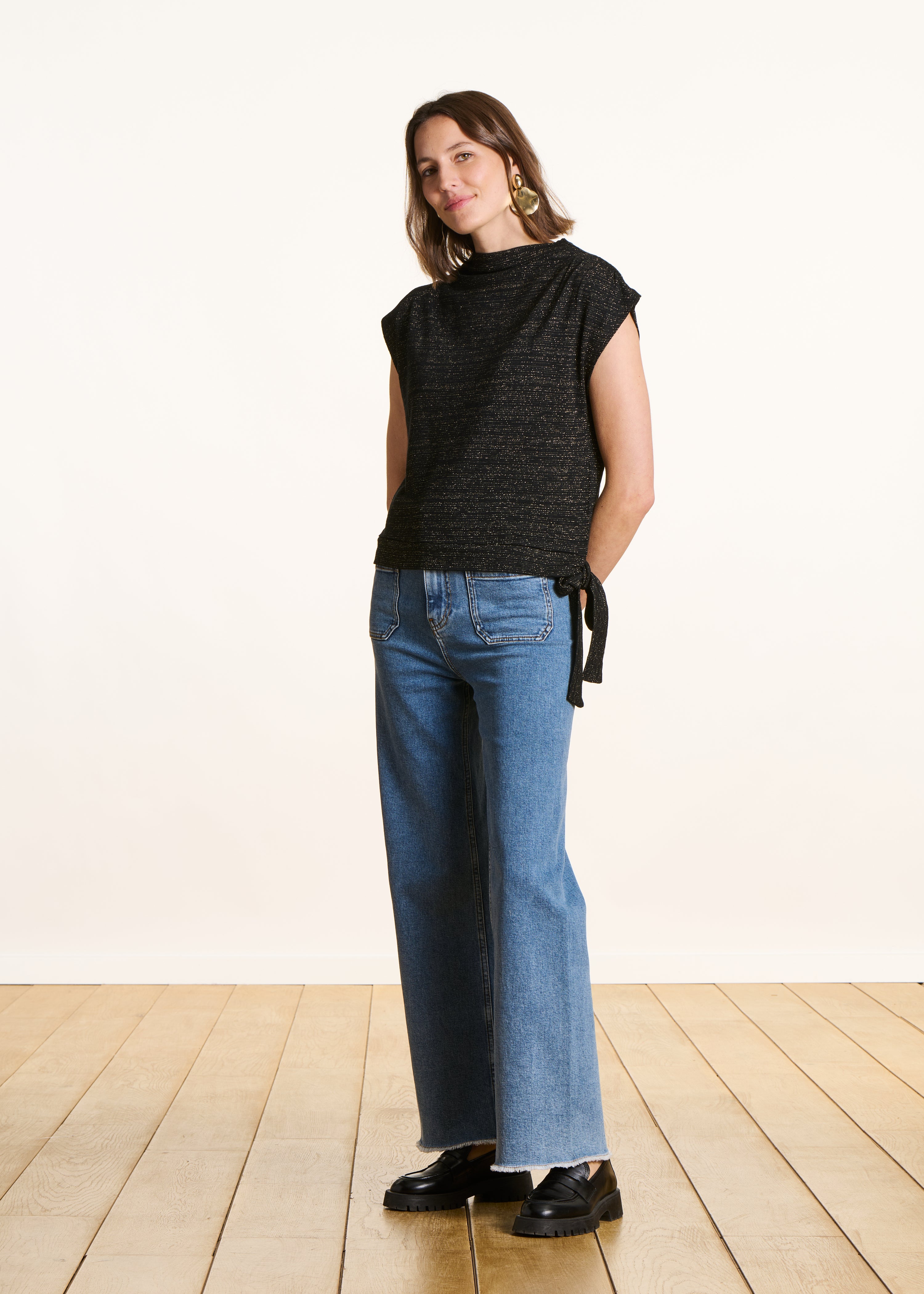 T-shirt noir irisé en jersey sans manches