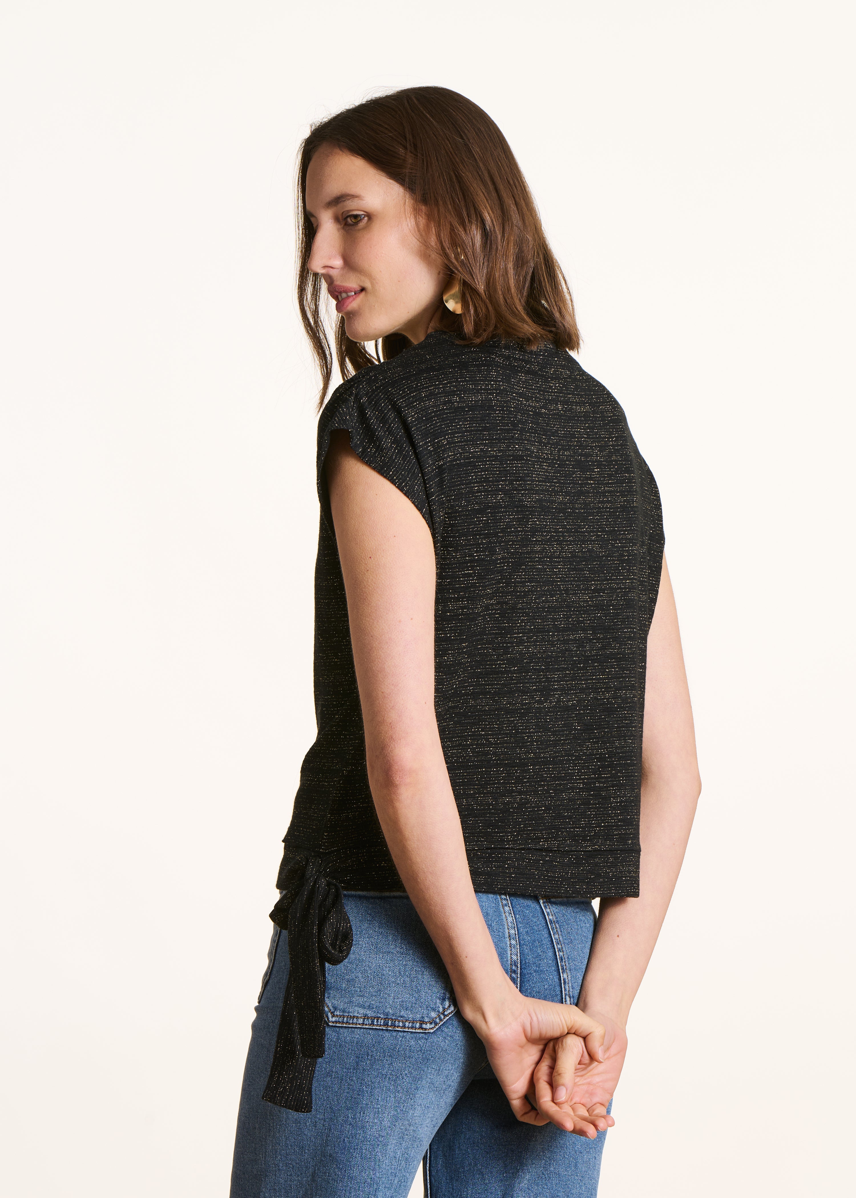 T-shirt noir irisé en jersey sans manches