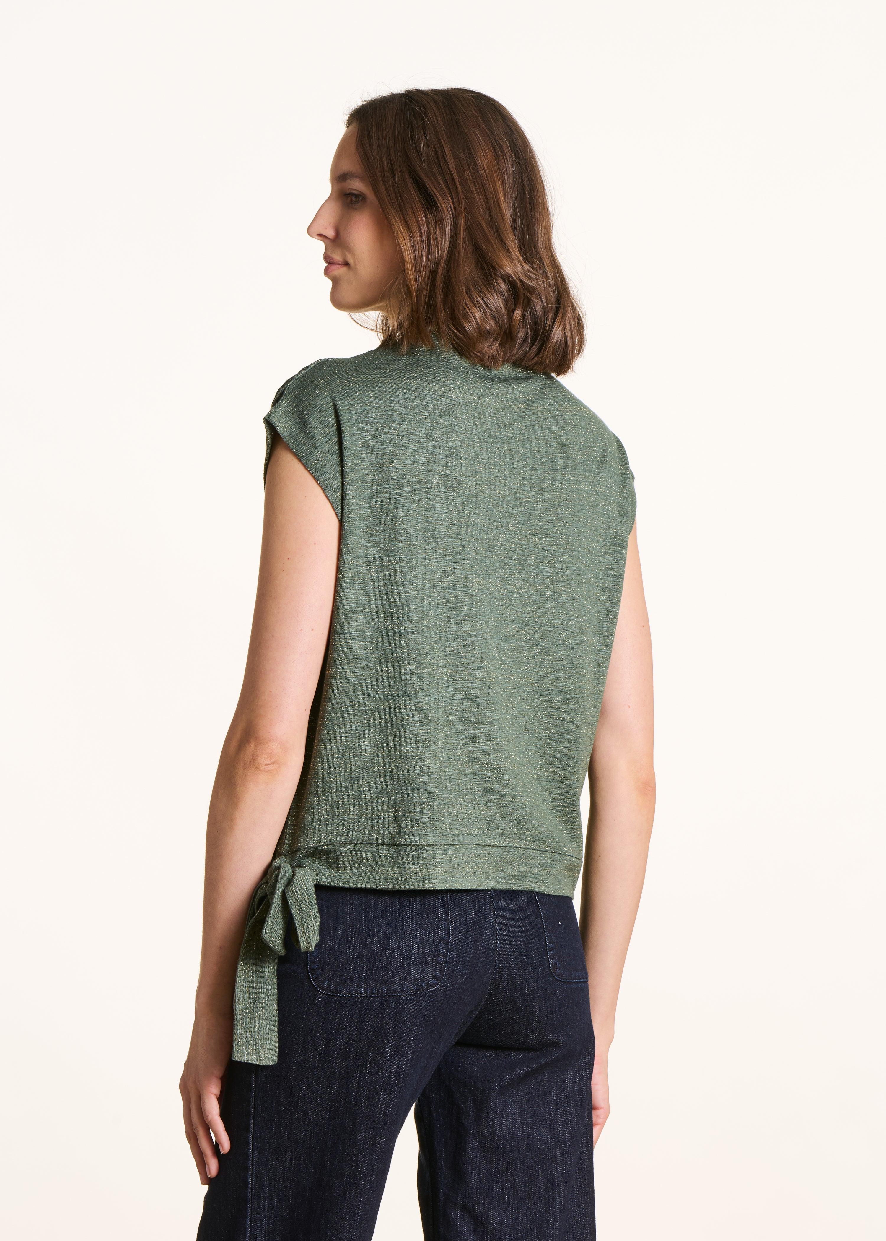 Iridescent khaki sleeveless jersey T-shirt