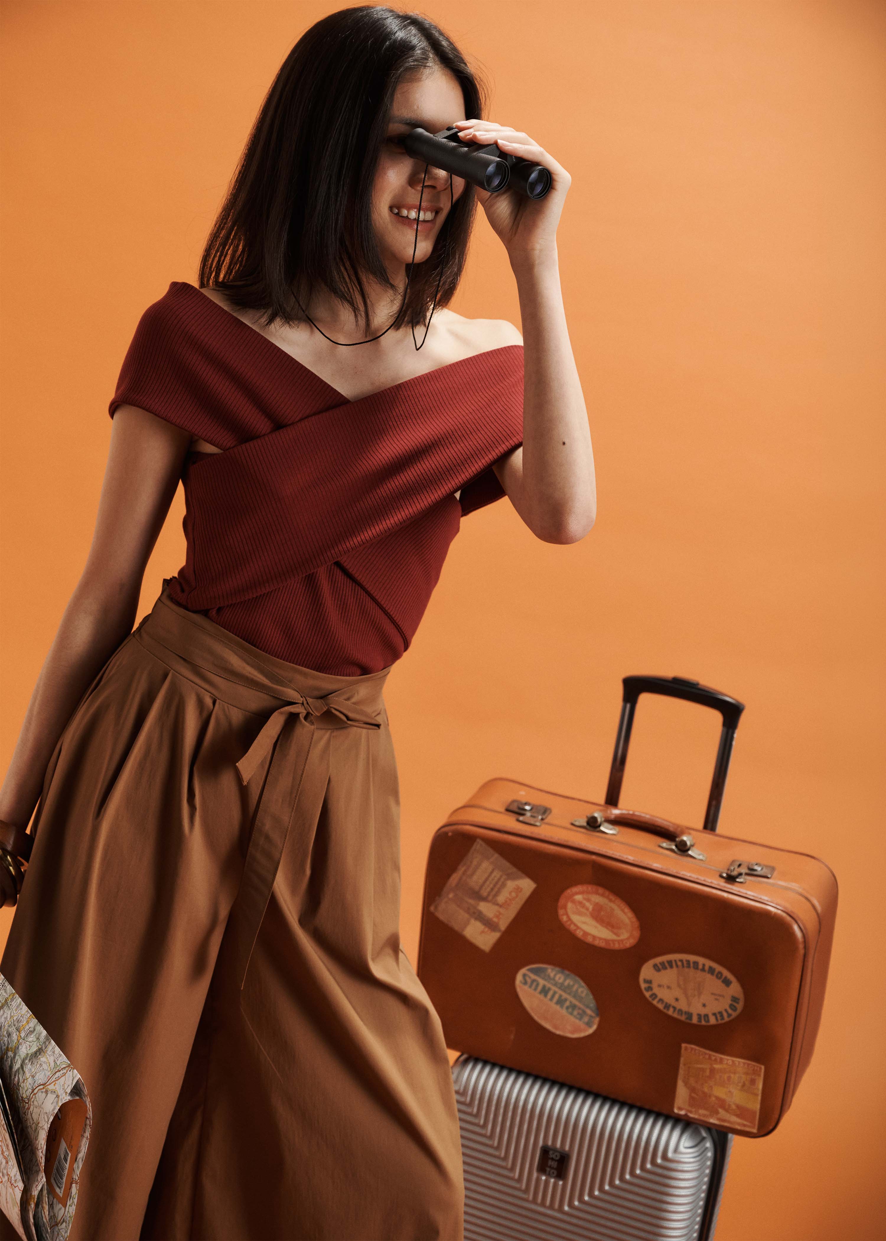 bordeaux T-shirt met overslag Bardot-hals