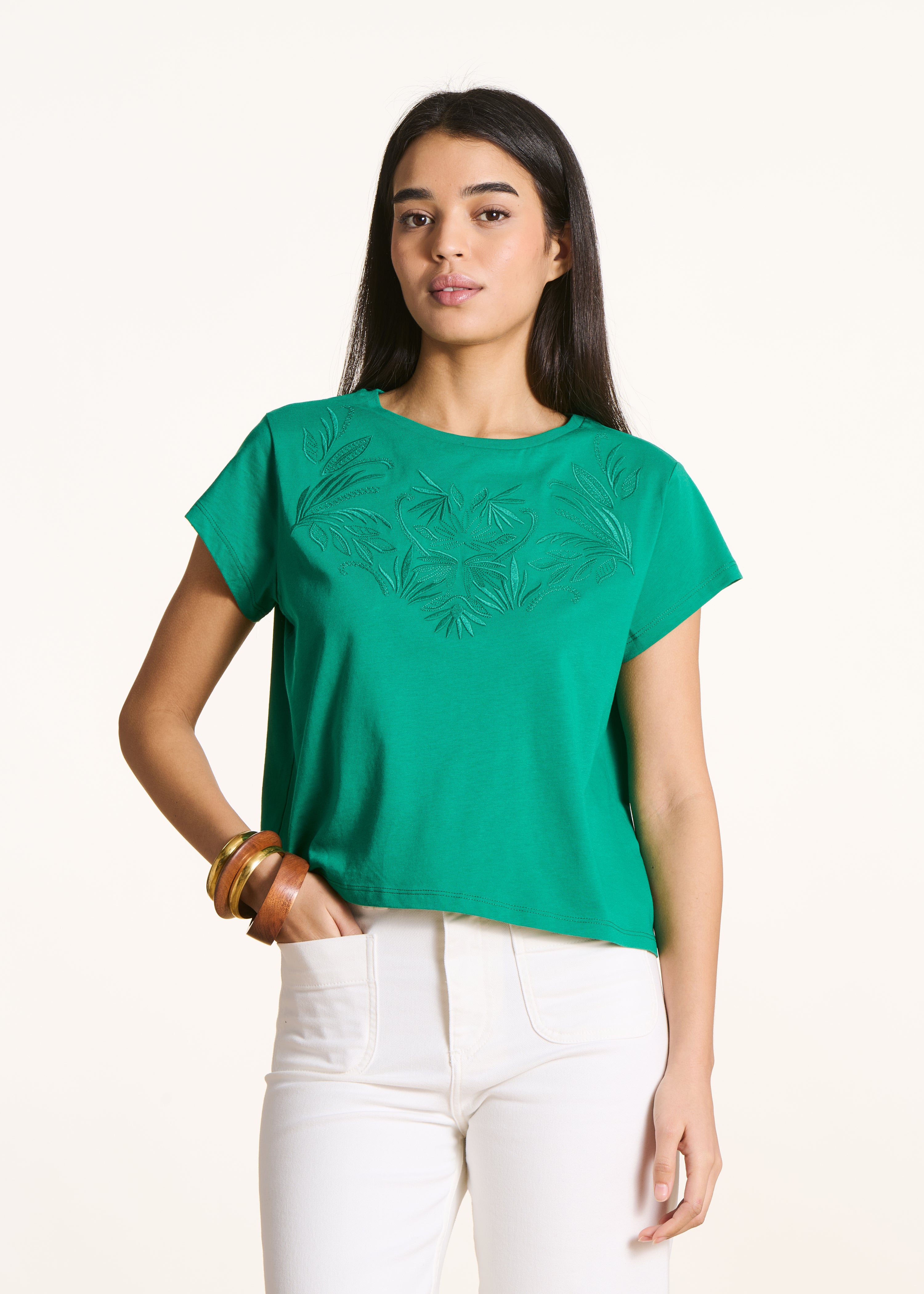 T-shirt oversize vert en coton biologique manches courtes