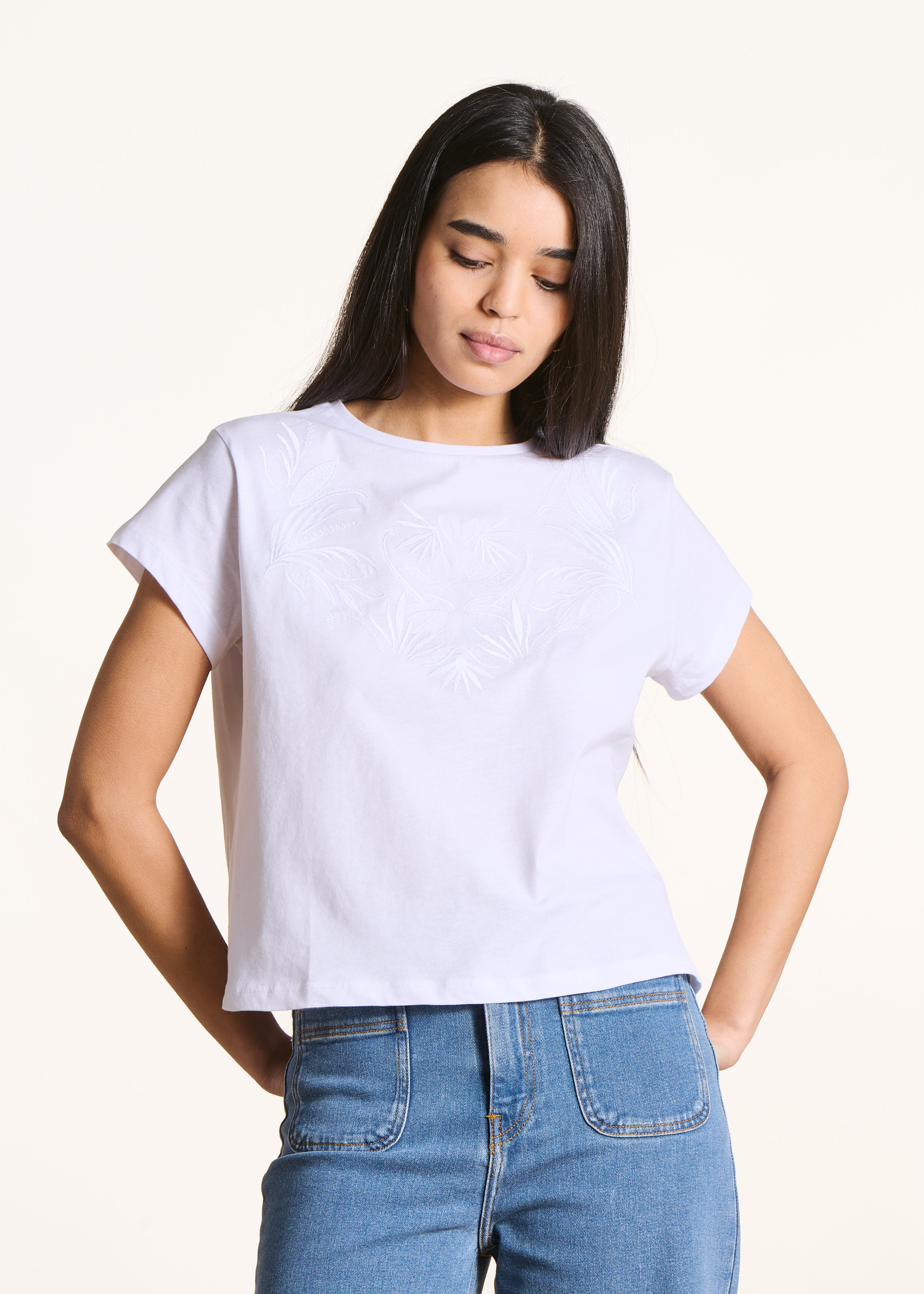 T-shirt oversize blanc en coton biologique manches courtes