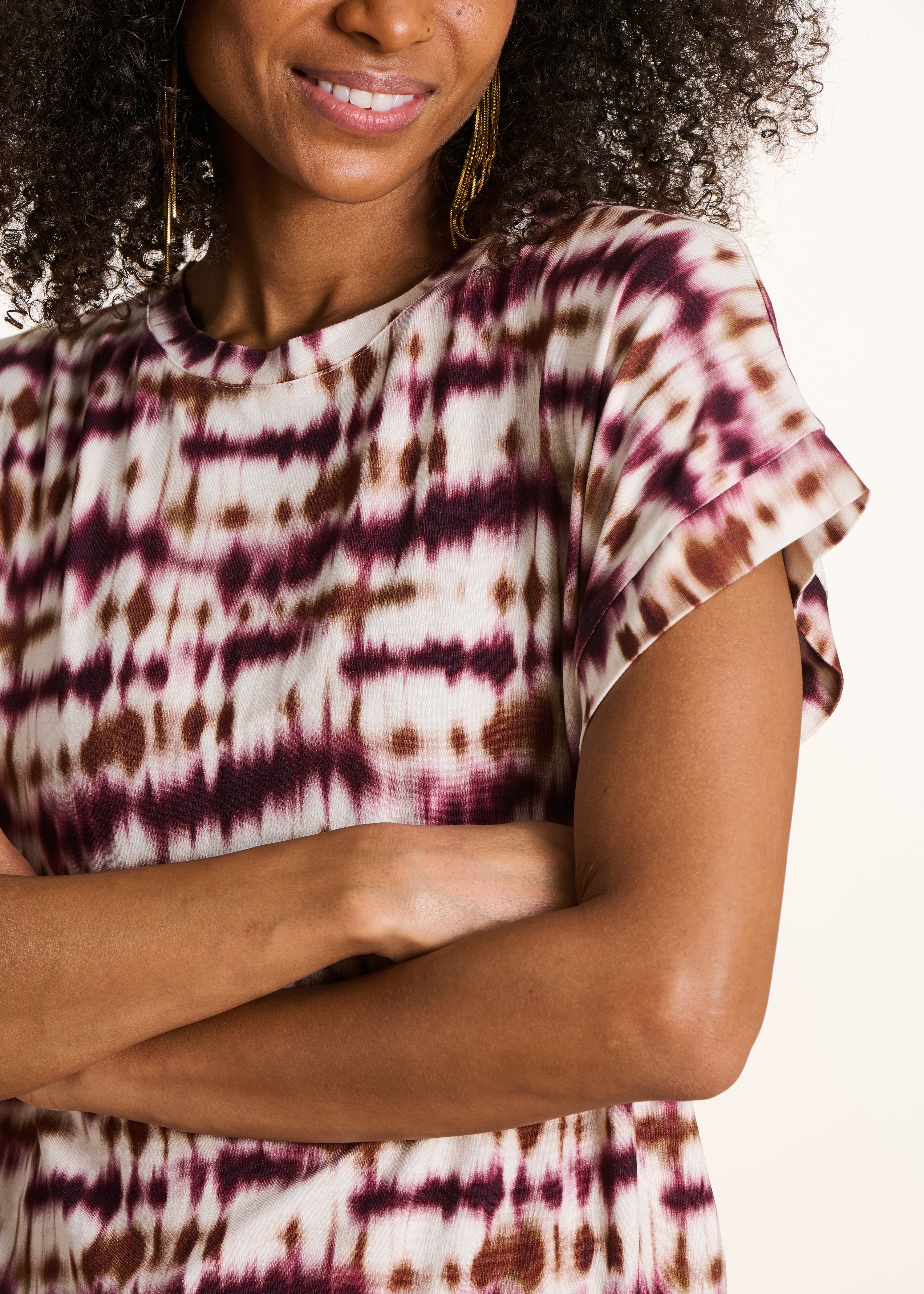 T-shirt imprimé tie & dye bordeaux manches courtes