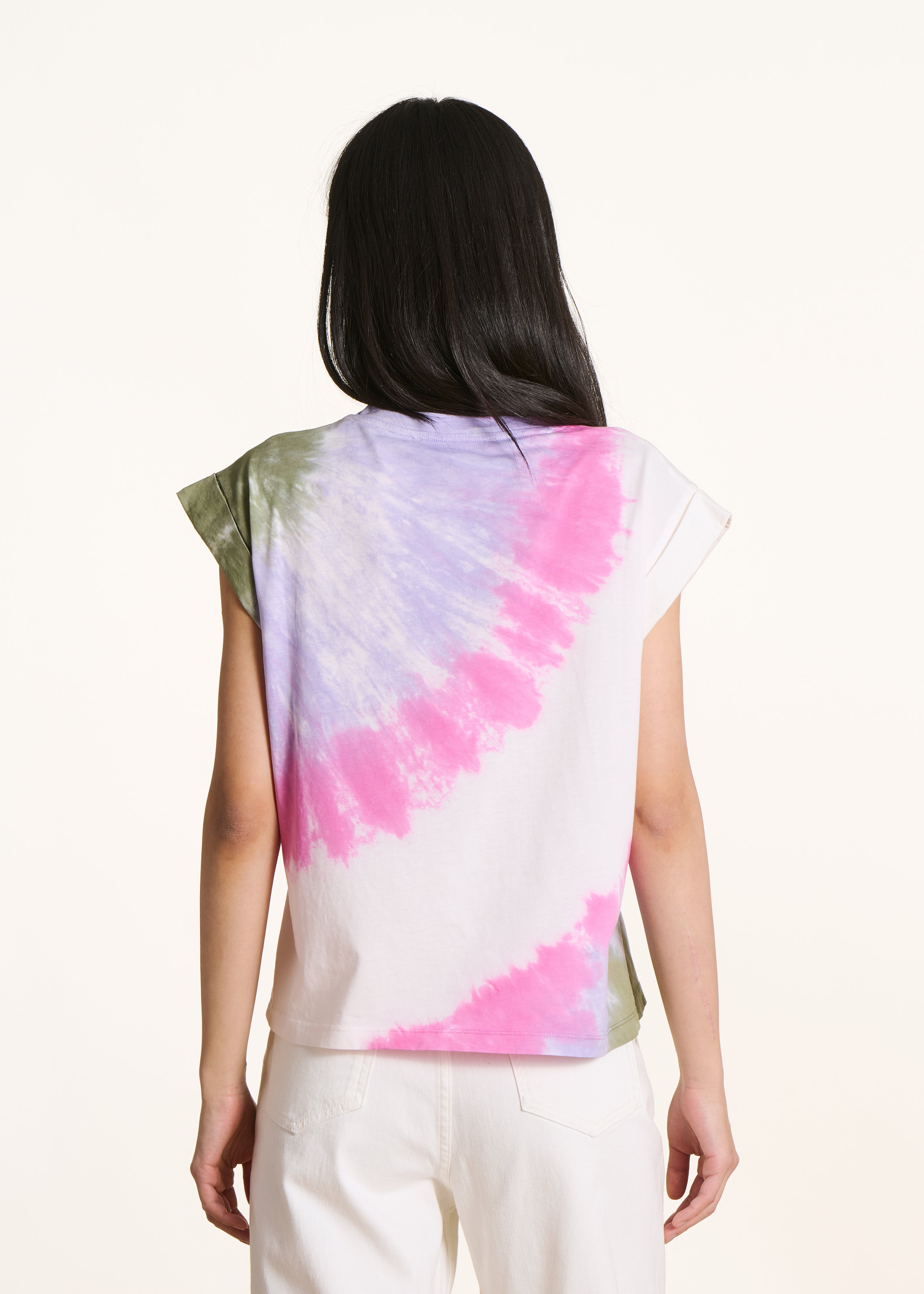 T-shirt van katoen in recht model fuchsia roze