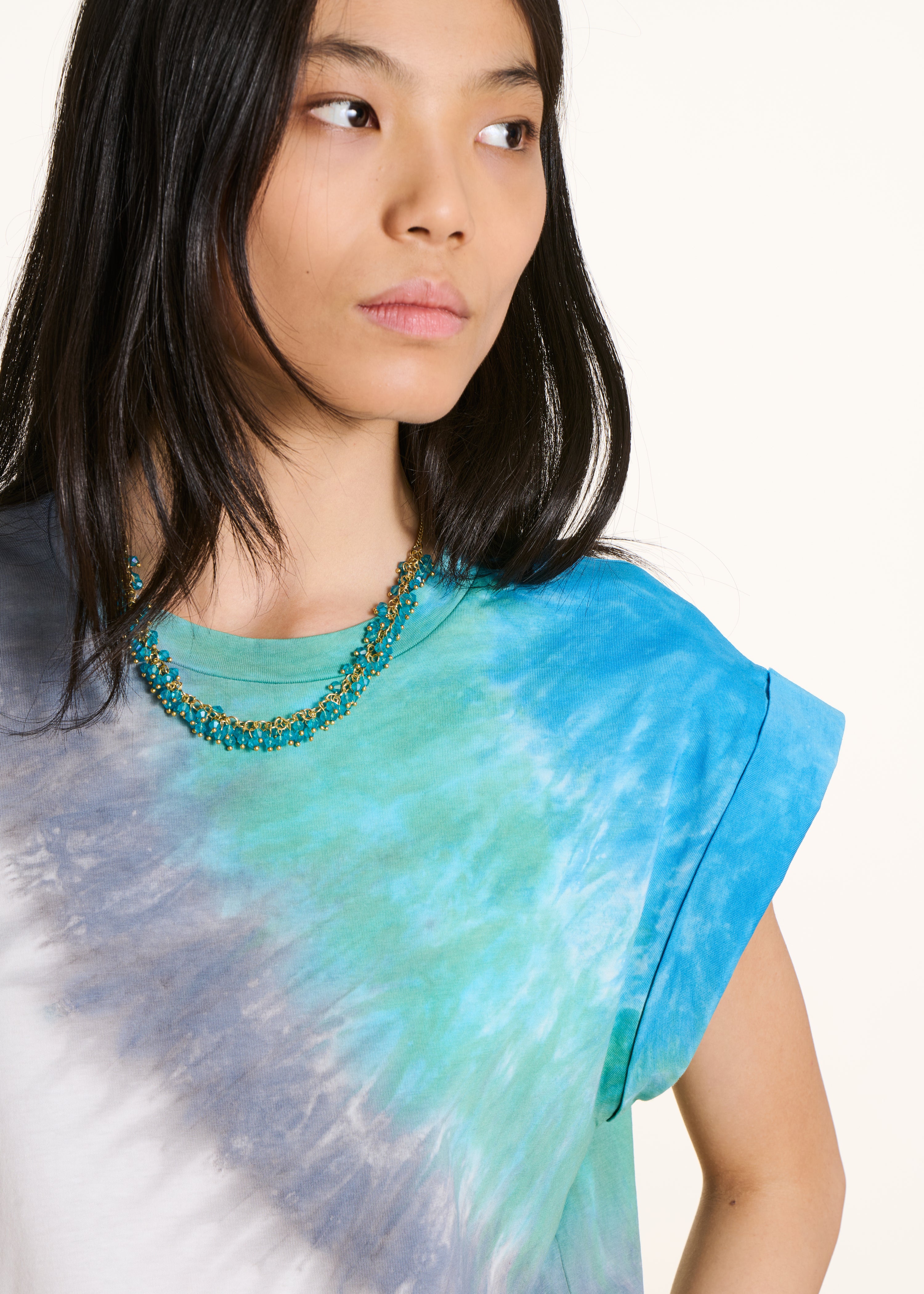 Straight-cut blue cotton T-shirt