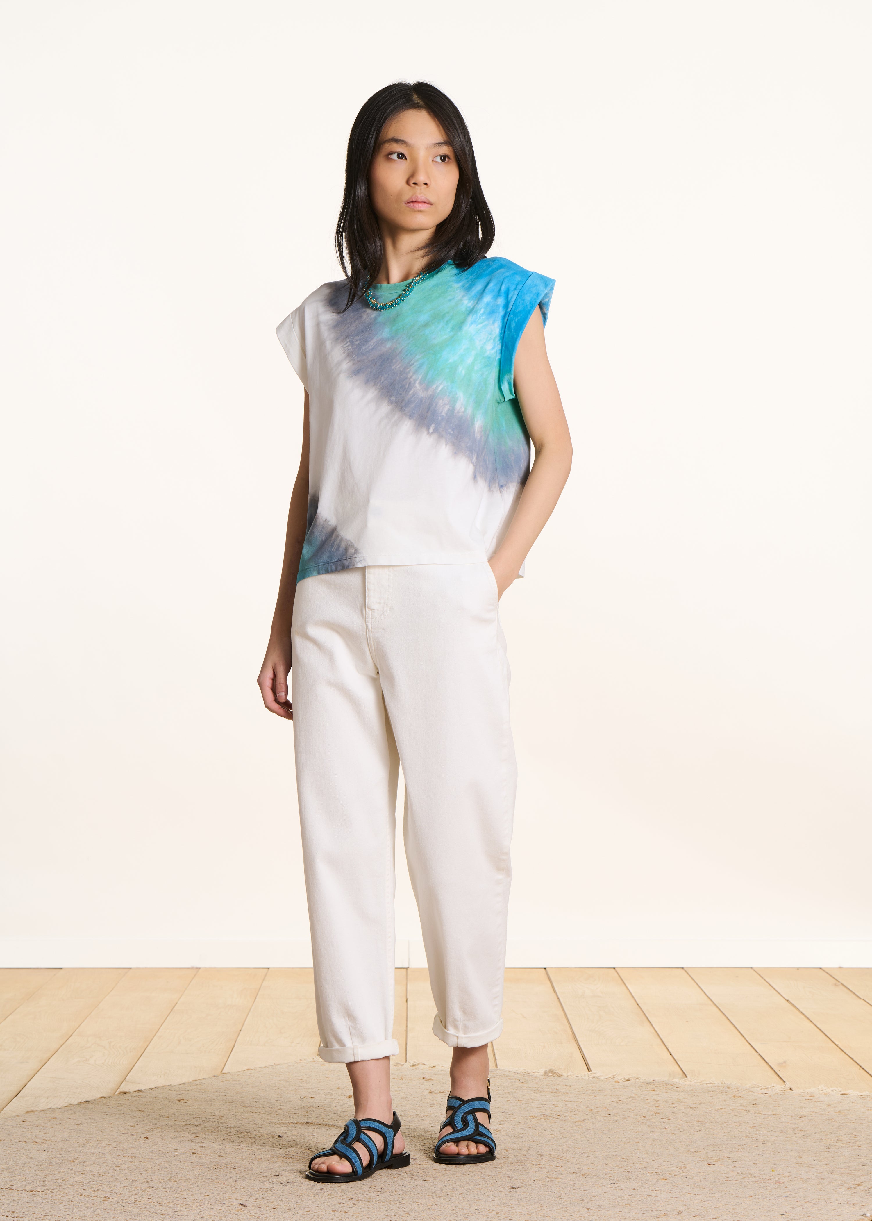 T-shirt van katoen, rechte snit, blauw