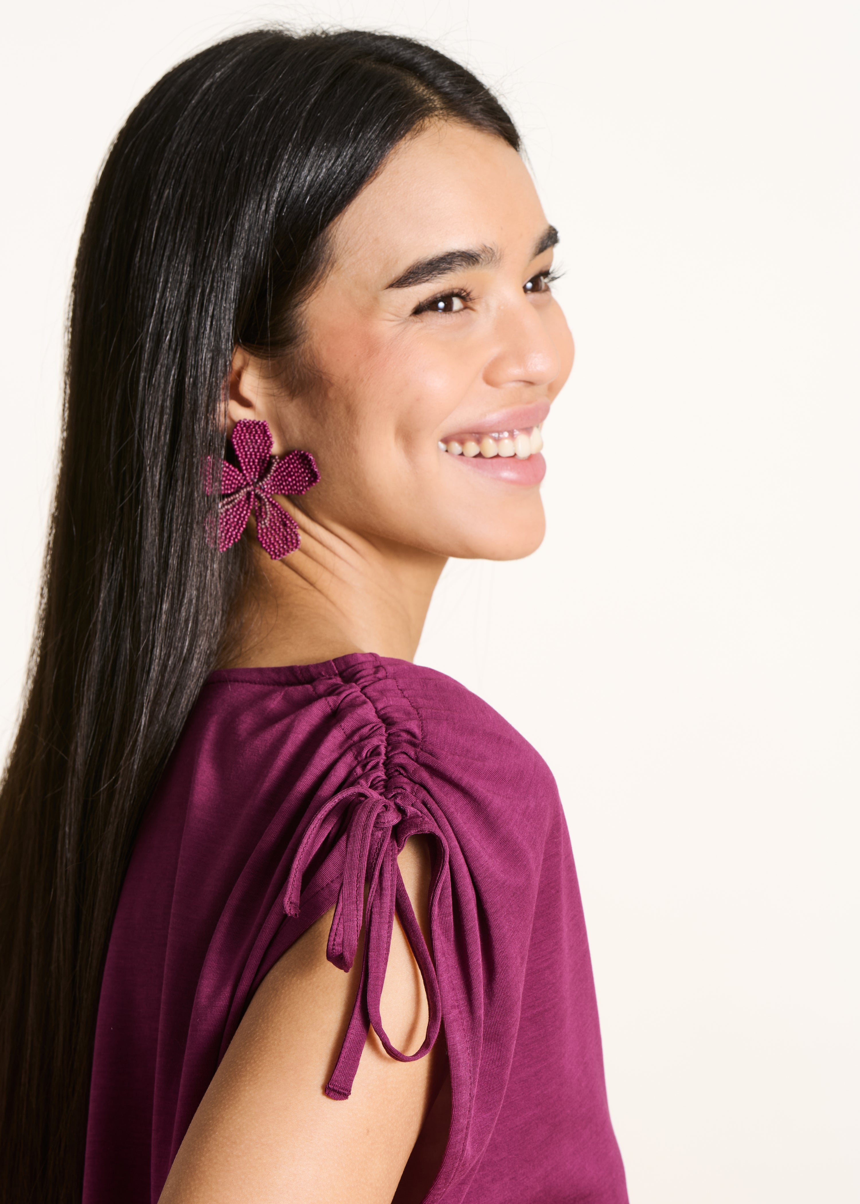 T-shirt ample violet col V