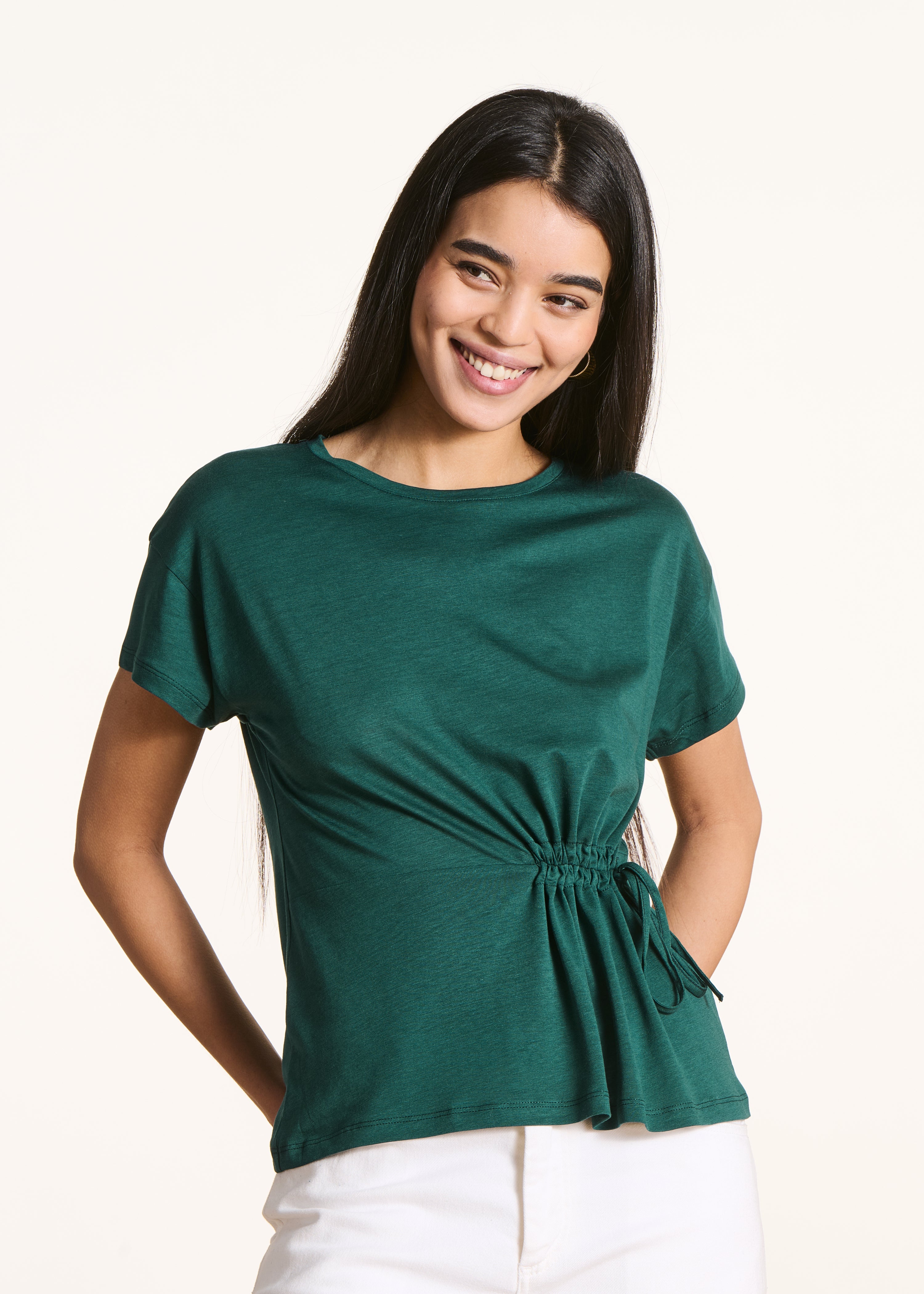 T-shirt fluide bleu pétrole en lyocell et coton