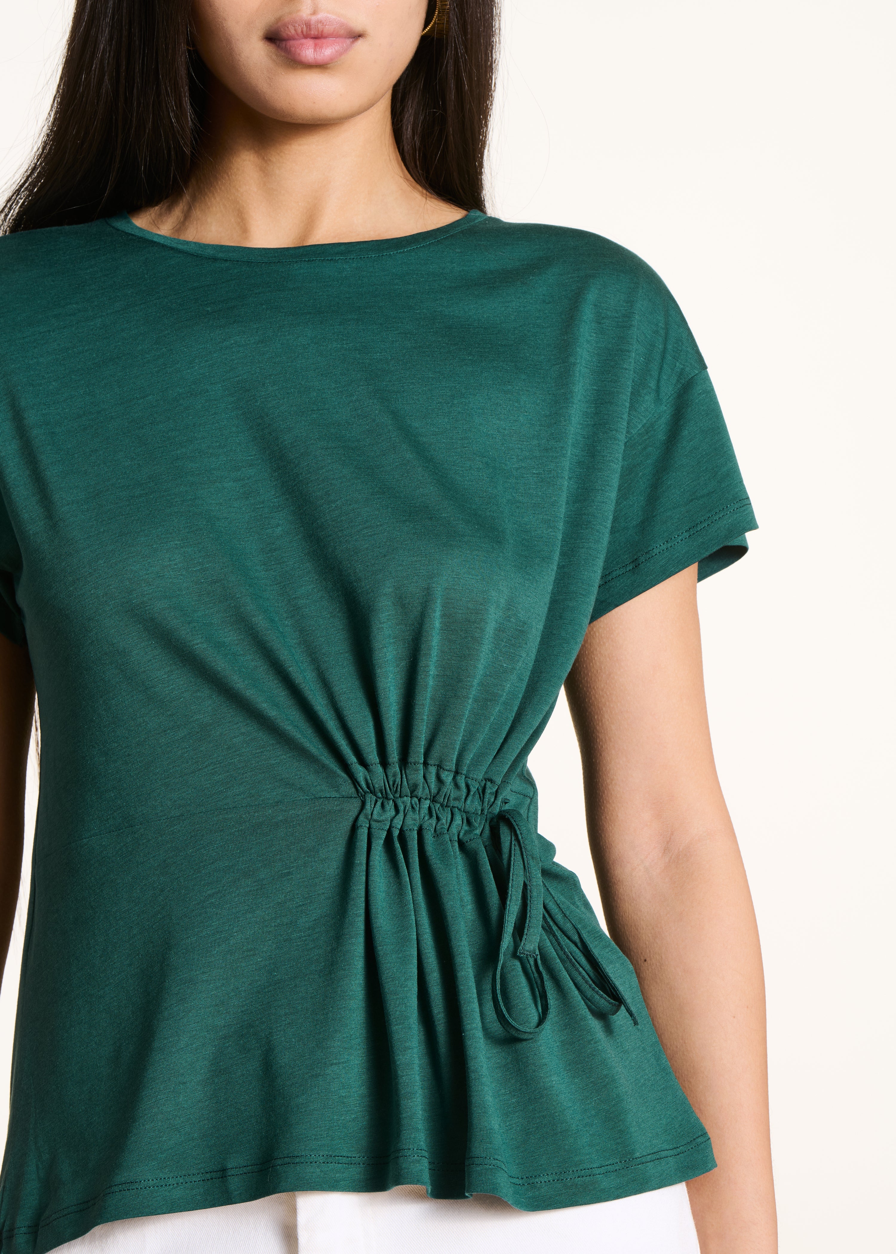 T-shirt fluide bleu pétrole en lyocell et coton