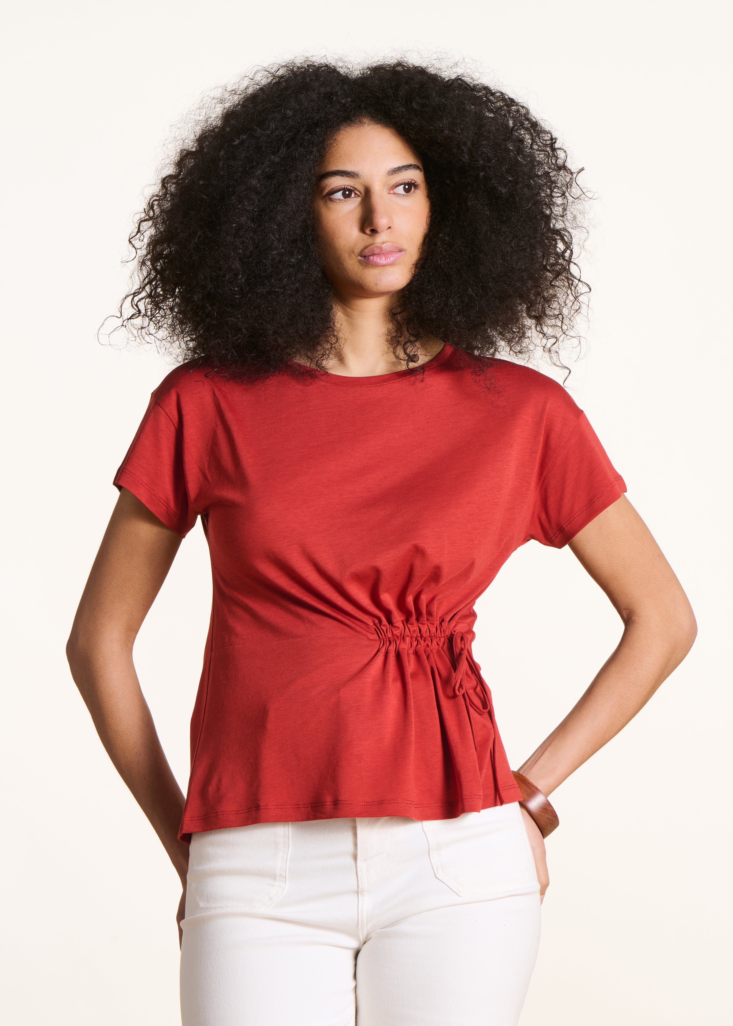 T-shirt fluide rouge en lyocell et coton