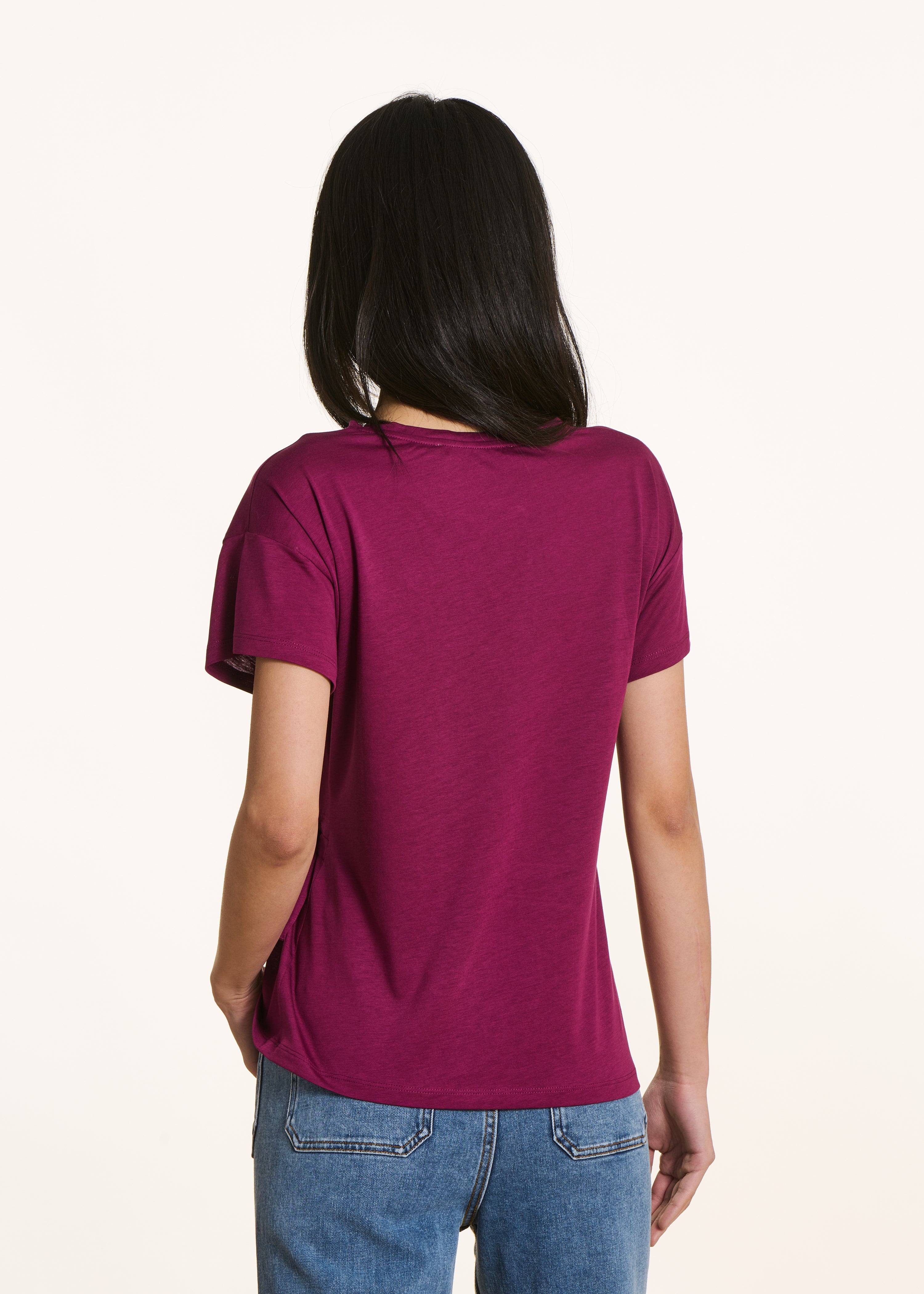 Fließendes violettes T-Shirt aus Lyocell und Baumwolle