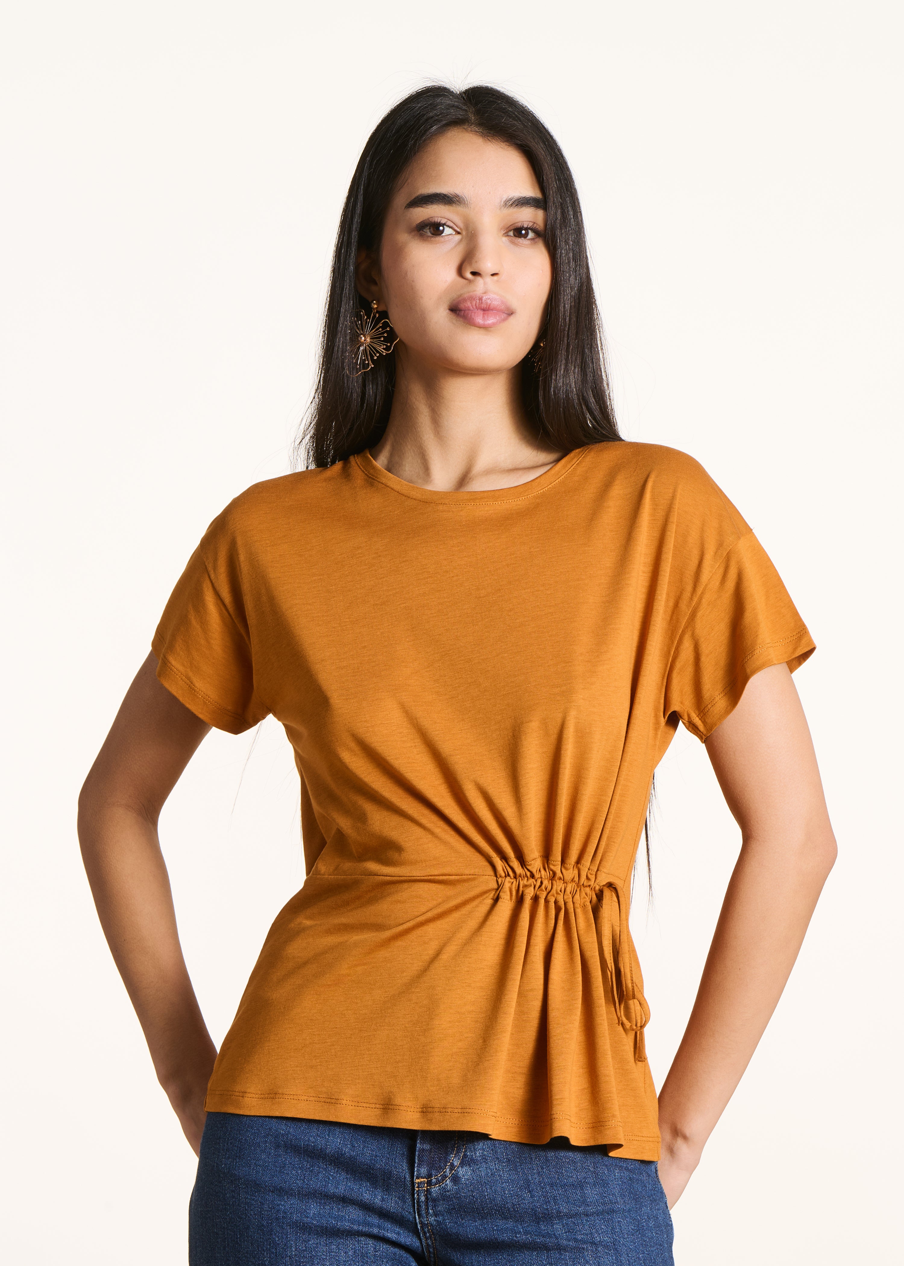 T-shirt fluide orange en lyocell et coton