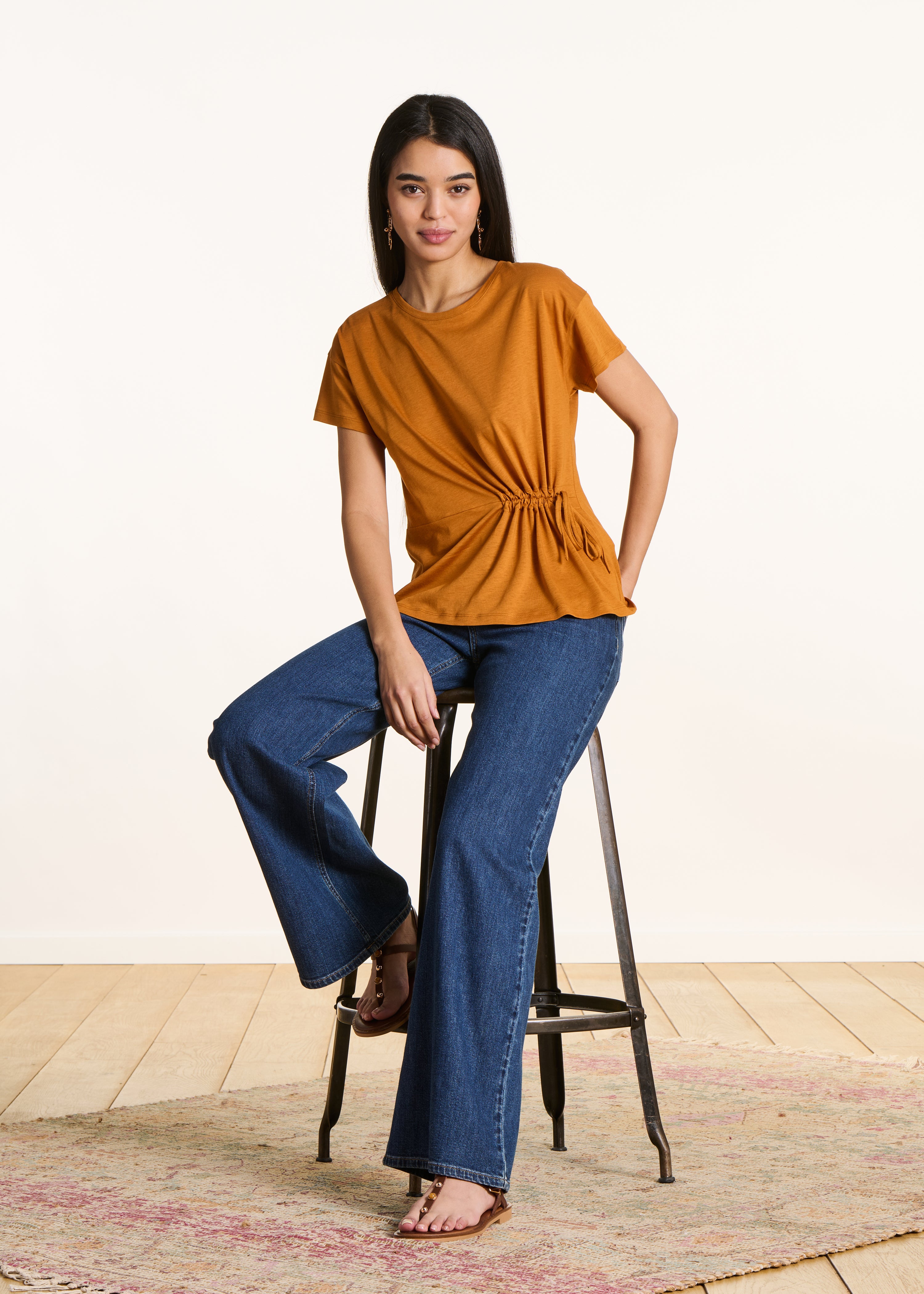 T-shirt fluide orange en lyocell et coton