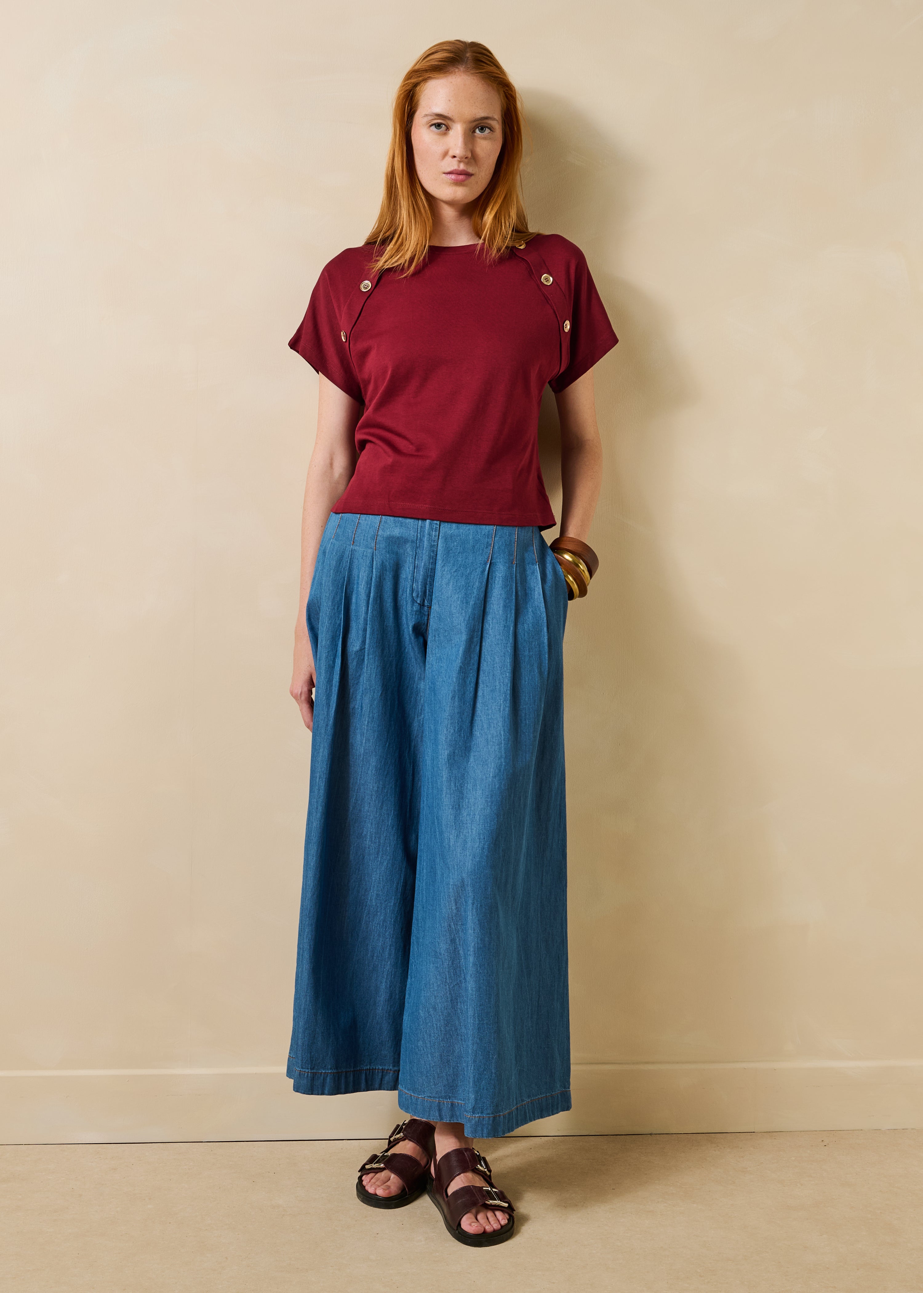 T-shirt bordeaux manches courtes en coton biologique