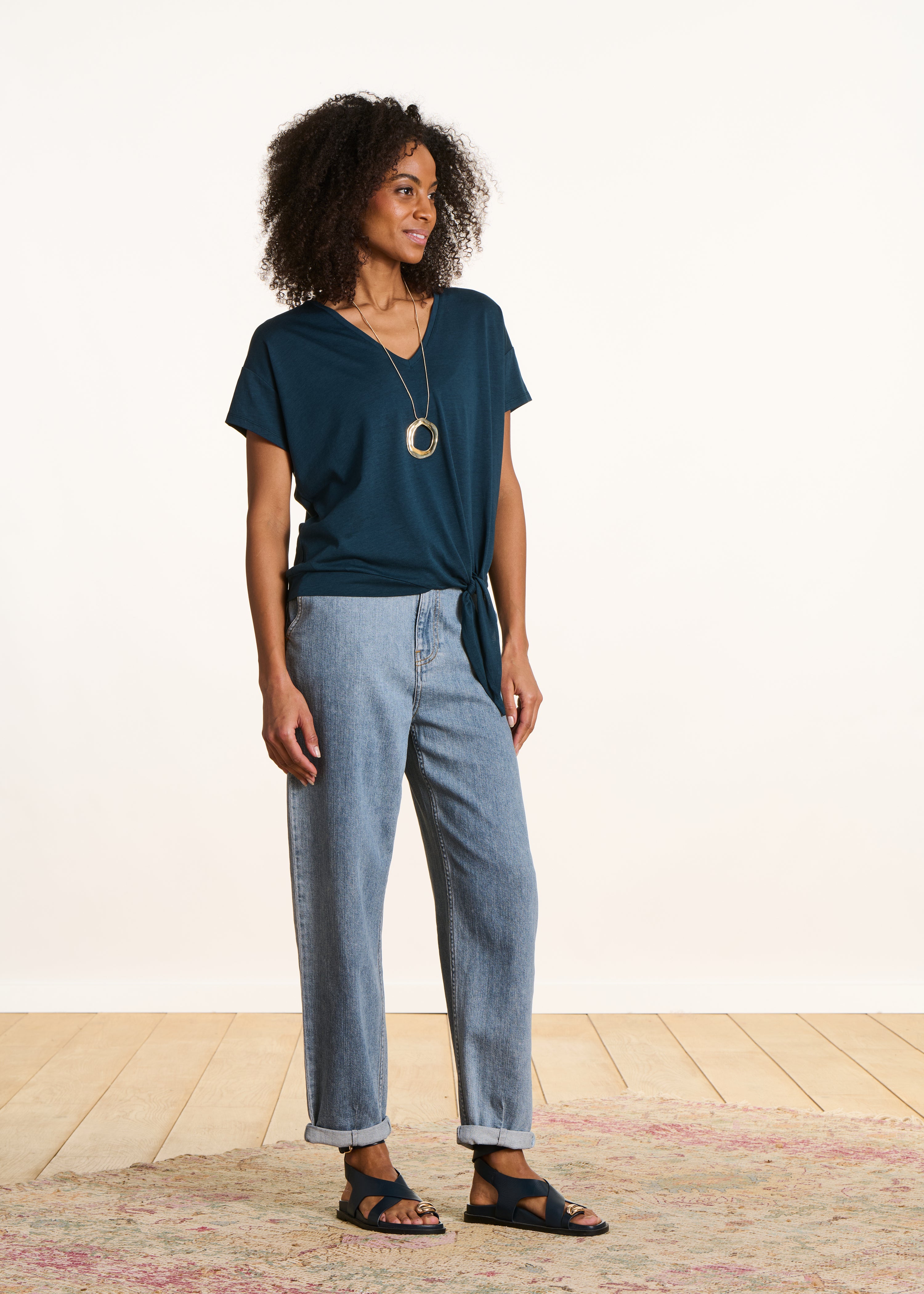 T-shirt bleu pétrole en lyocell manches courtes