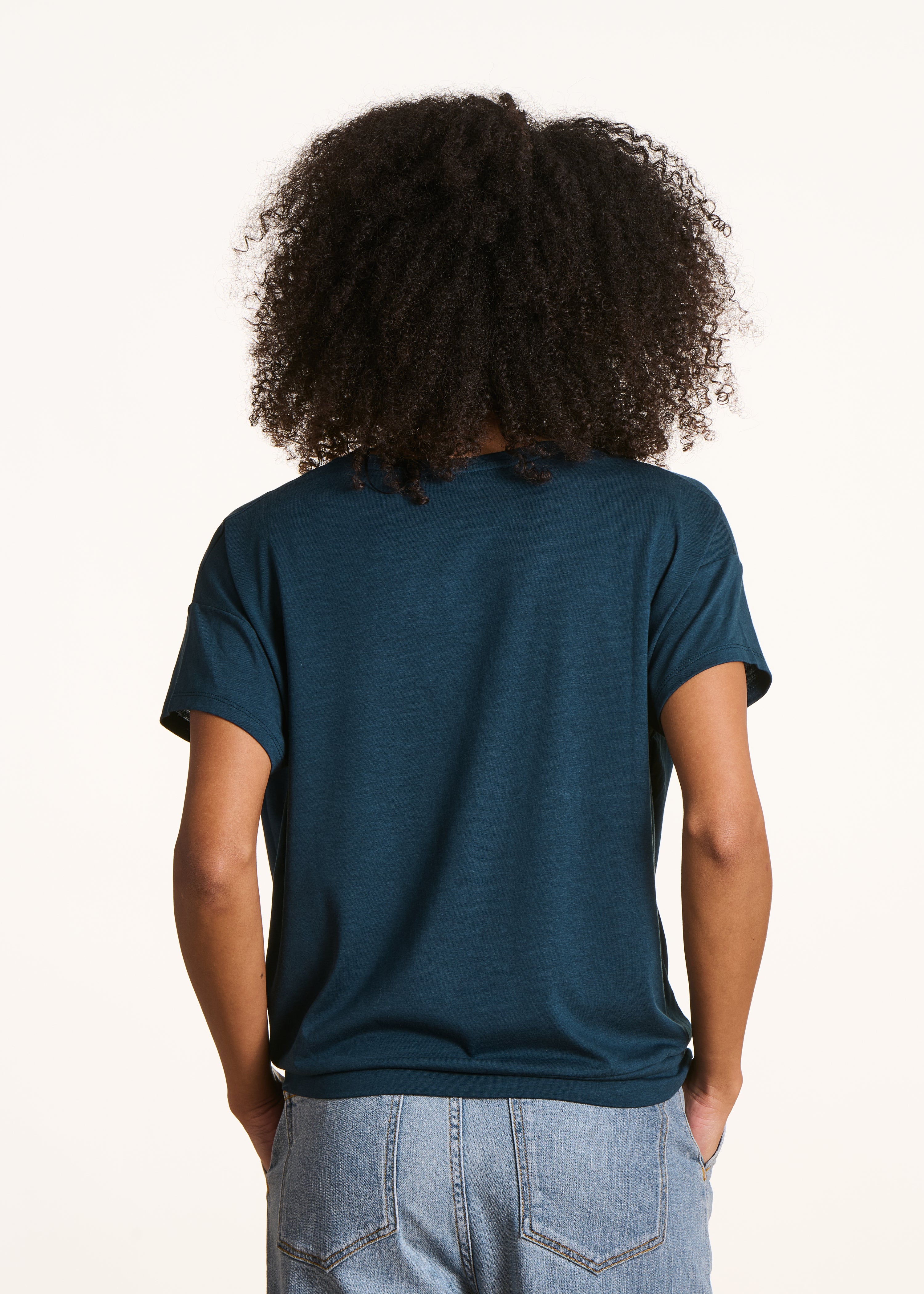 T-shirt bleu pétrole en lyocell manches courtes