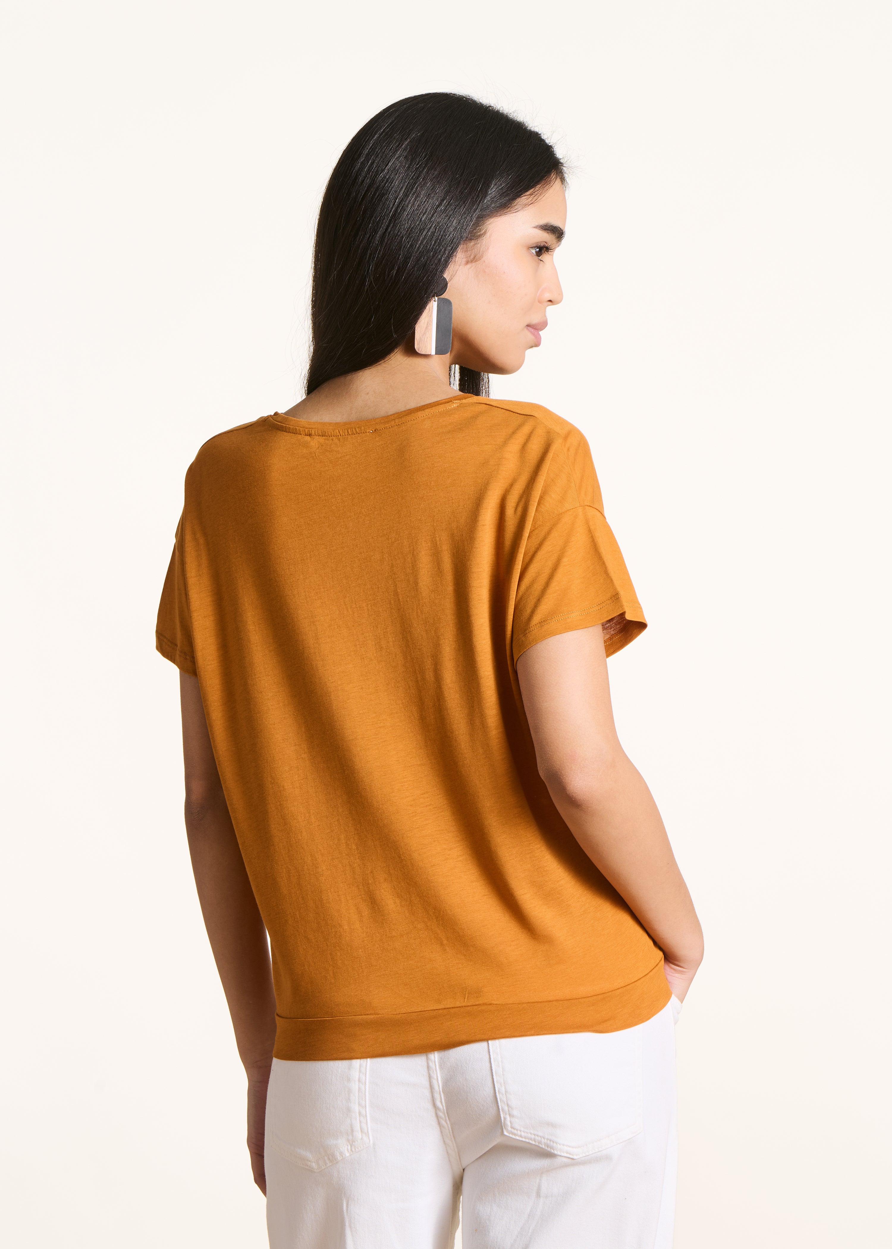 T-shirt arancione in lyocell maniche corte