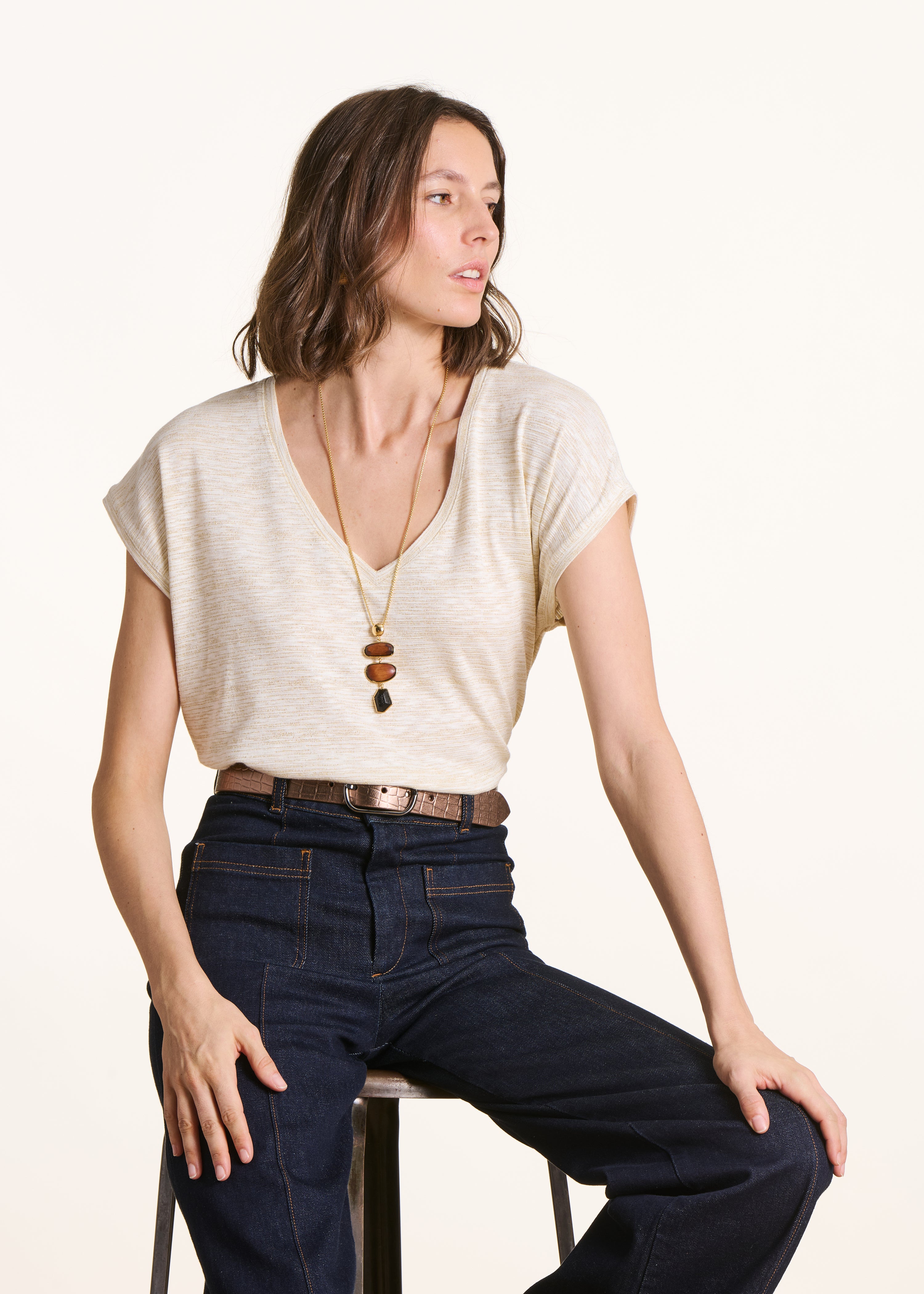 T-shirt écru fluide manches courtes