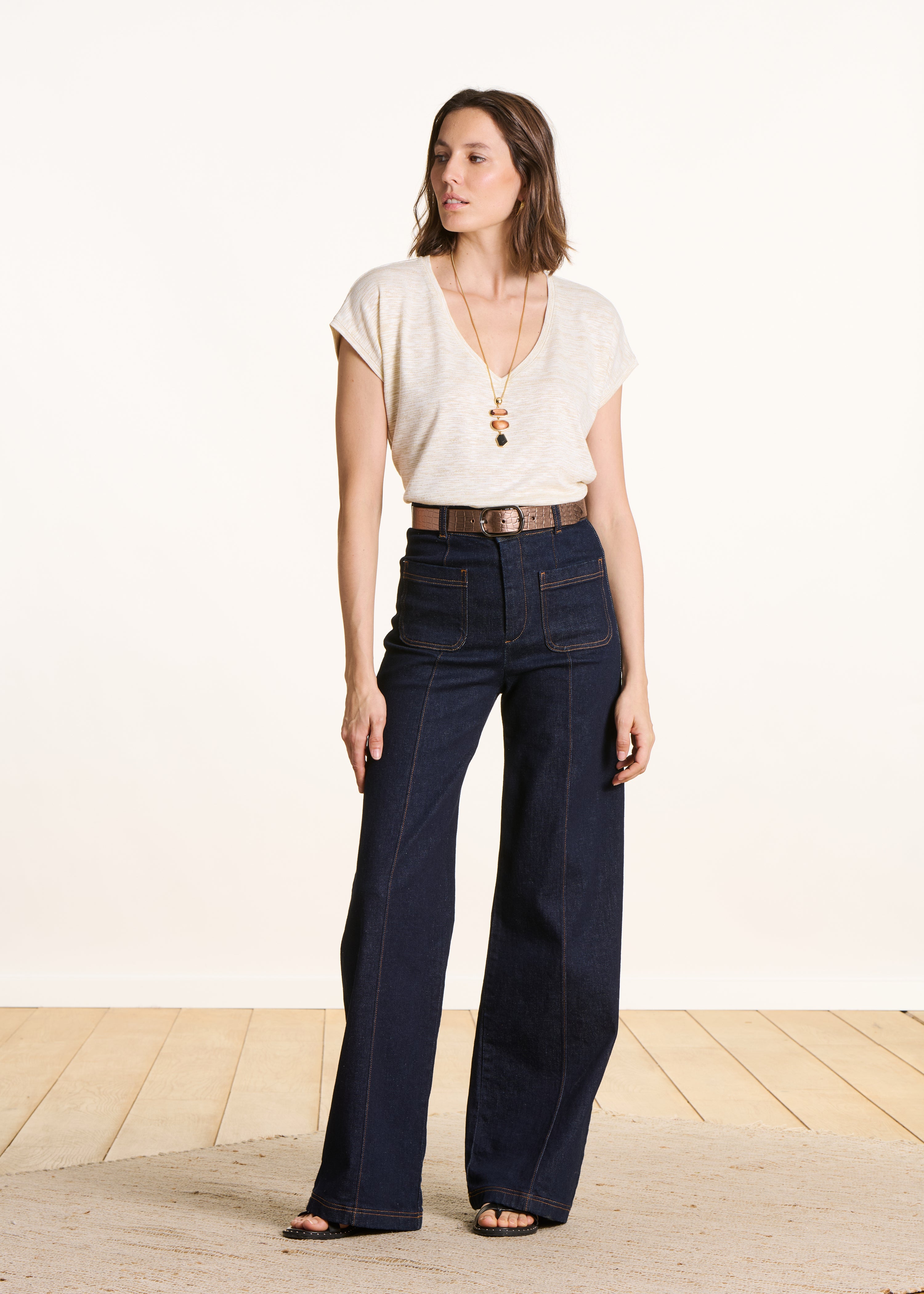 T-shirt écru fluide manches courtes