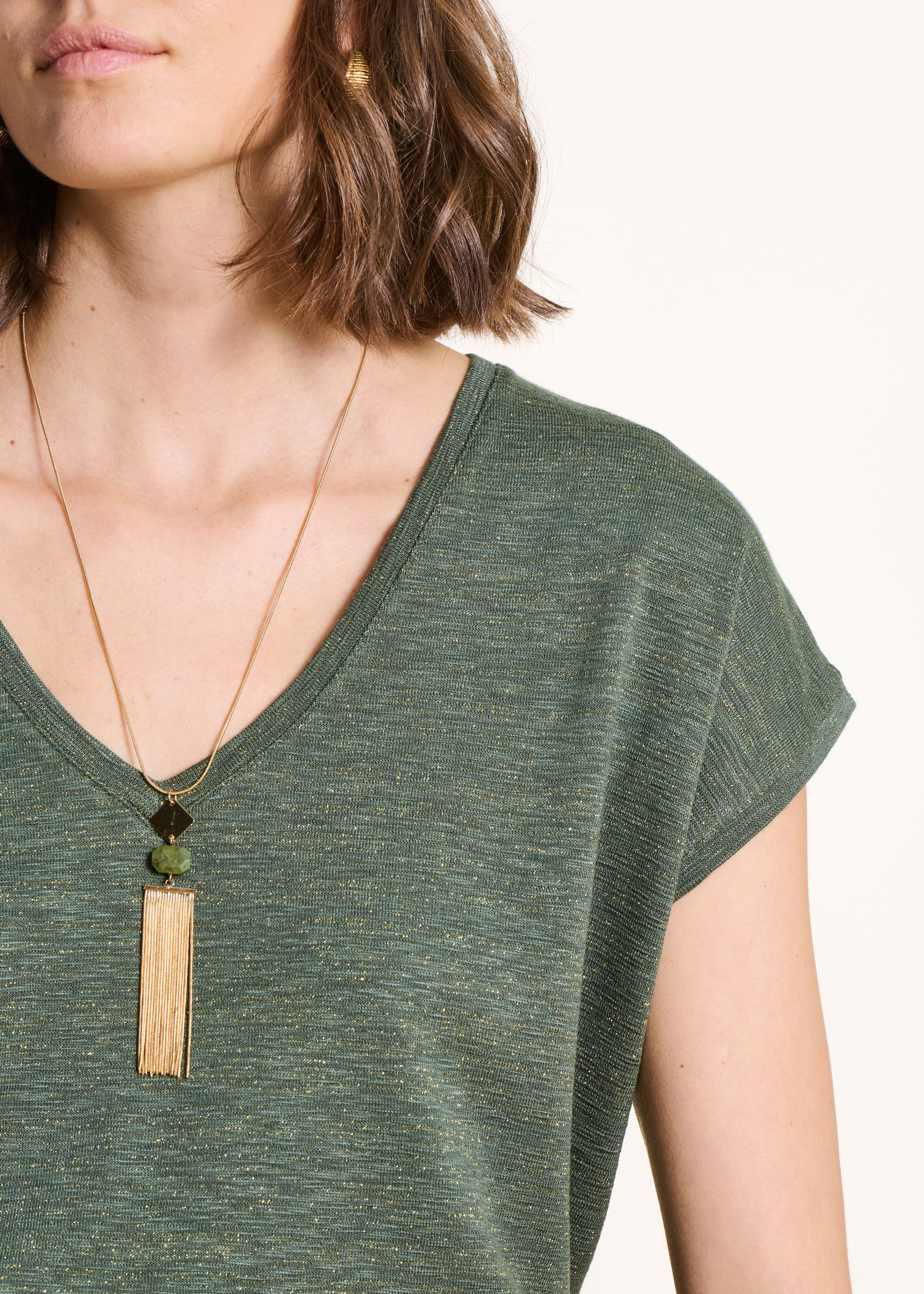 T-shirt kaki fluide manches courtes