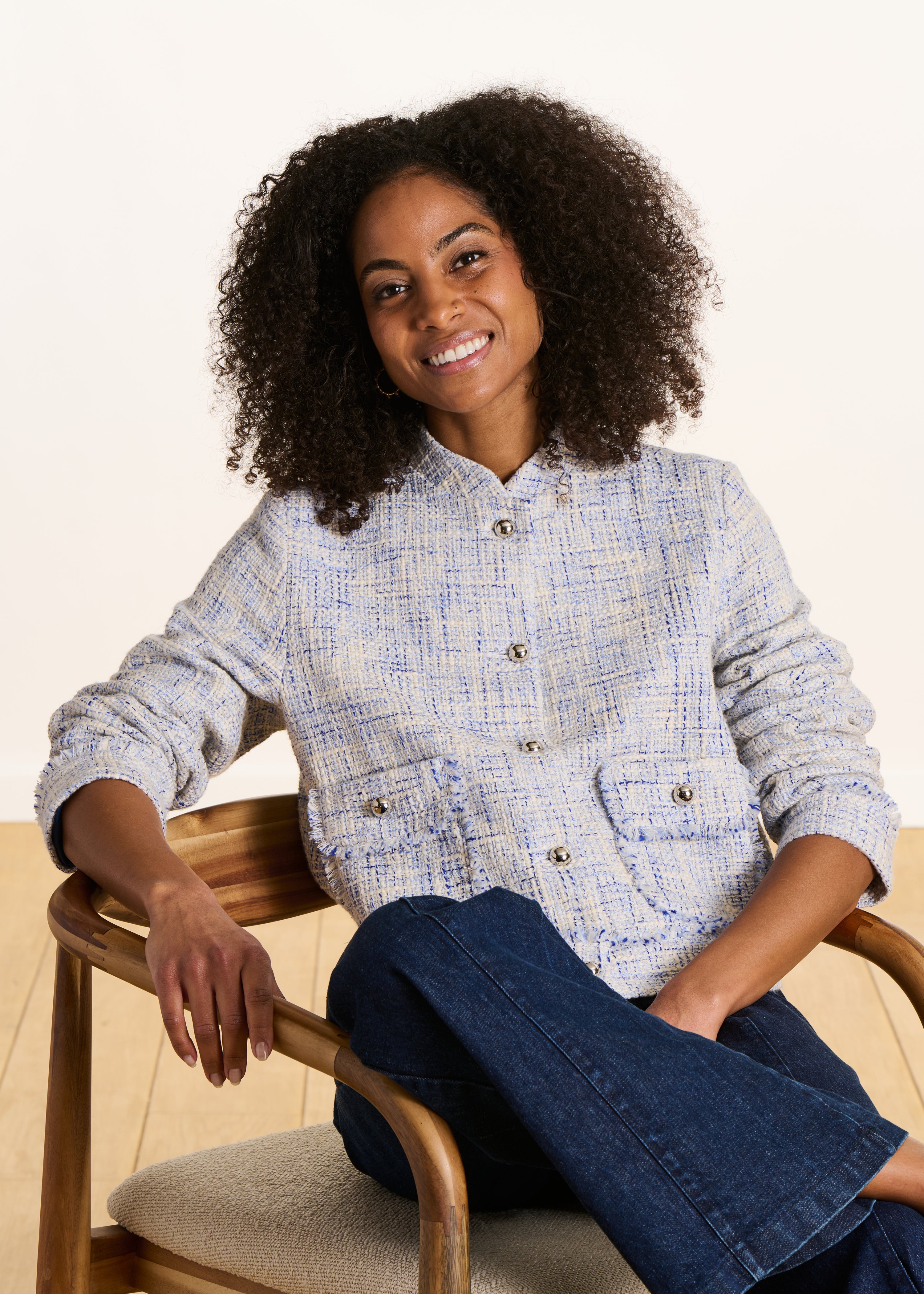 Straight blue tweed jacket