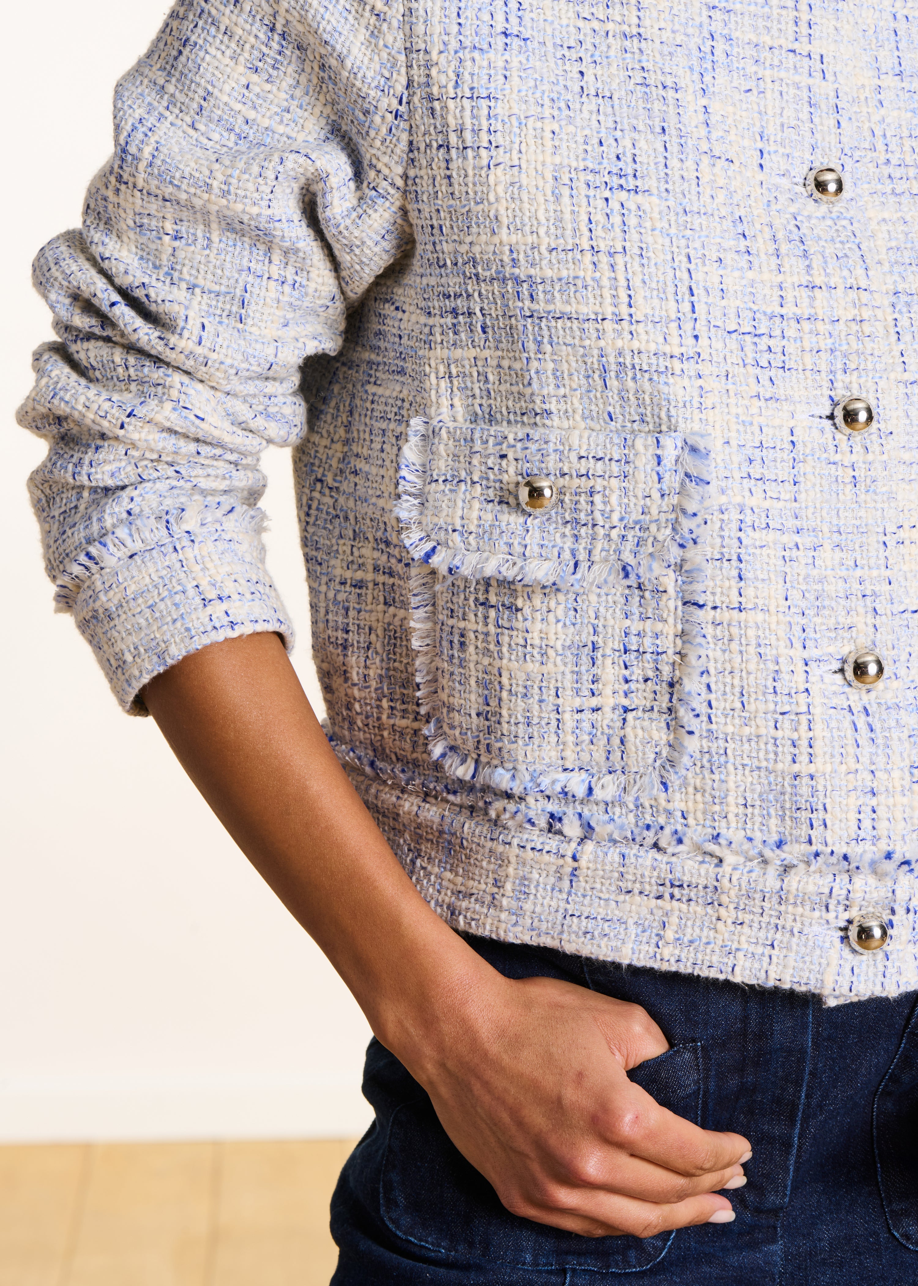 Giacca dritta blu in tweed