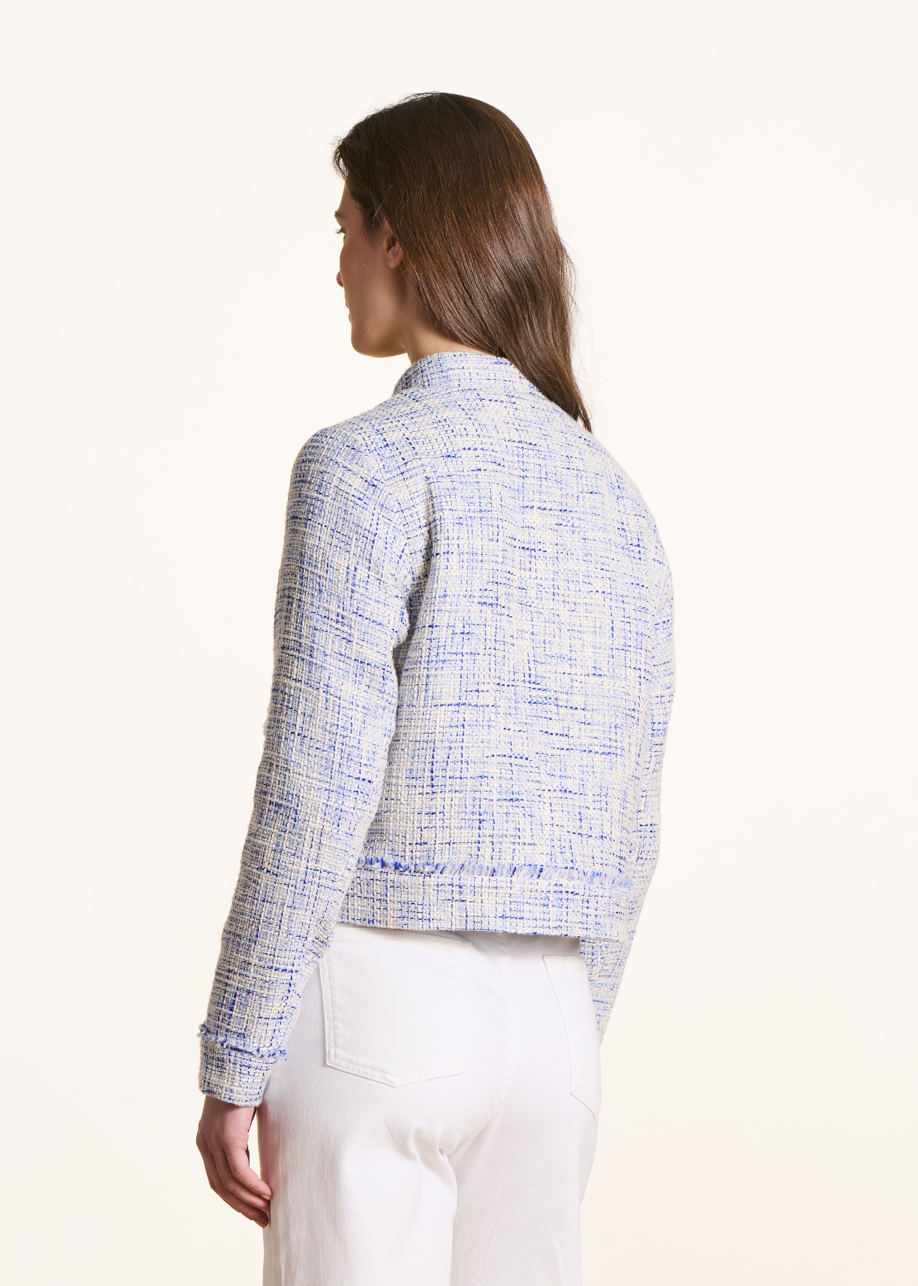 Gerade geschnittene blaue Tweedjacke