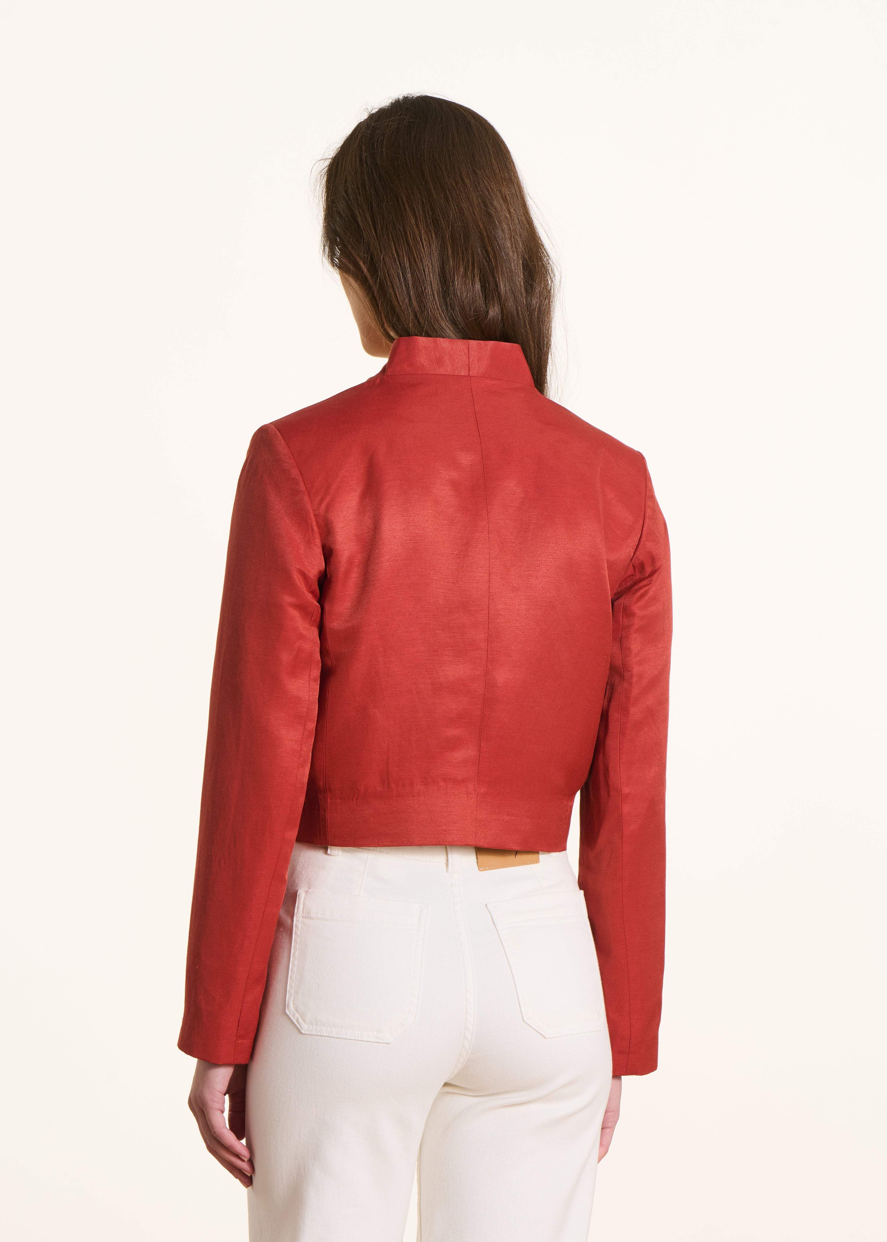 Casaco curto aberto em tijolo iridescente