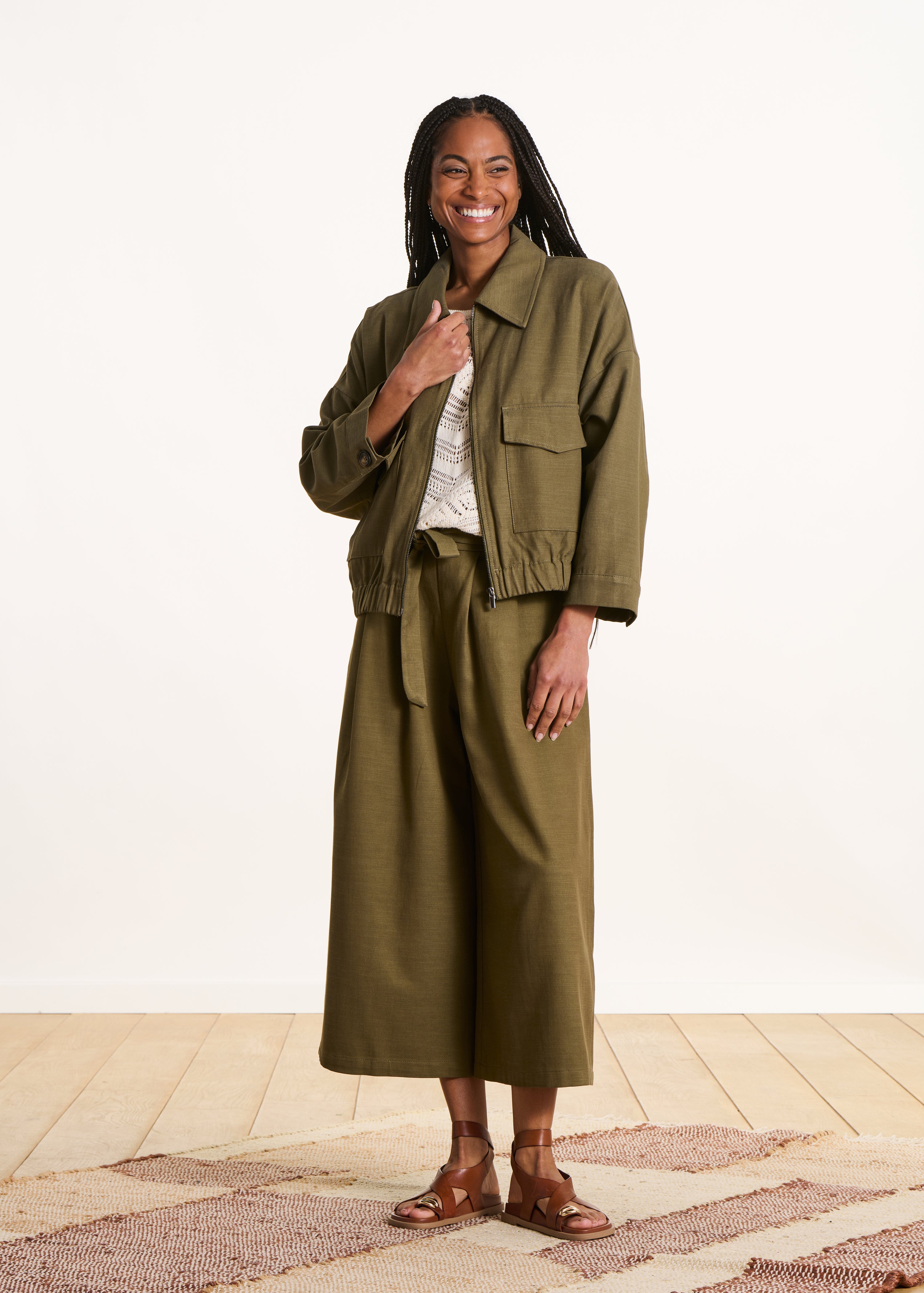 Blouson zippé kaki col chemise