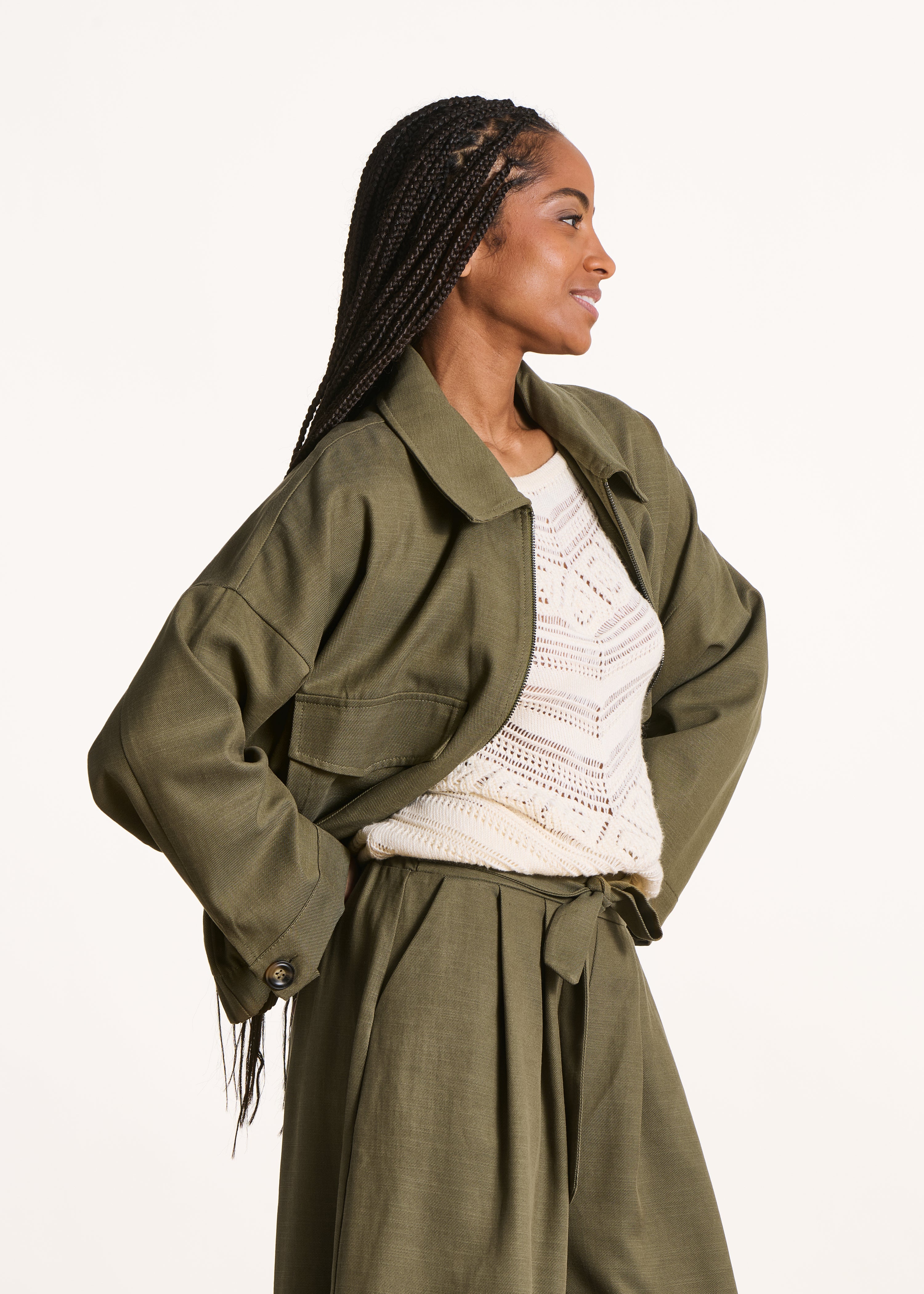 Blouson zippé kaki col chemise