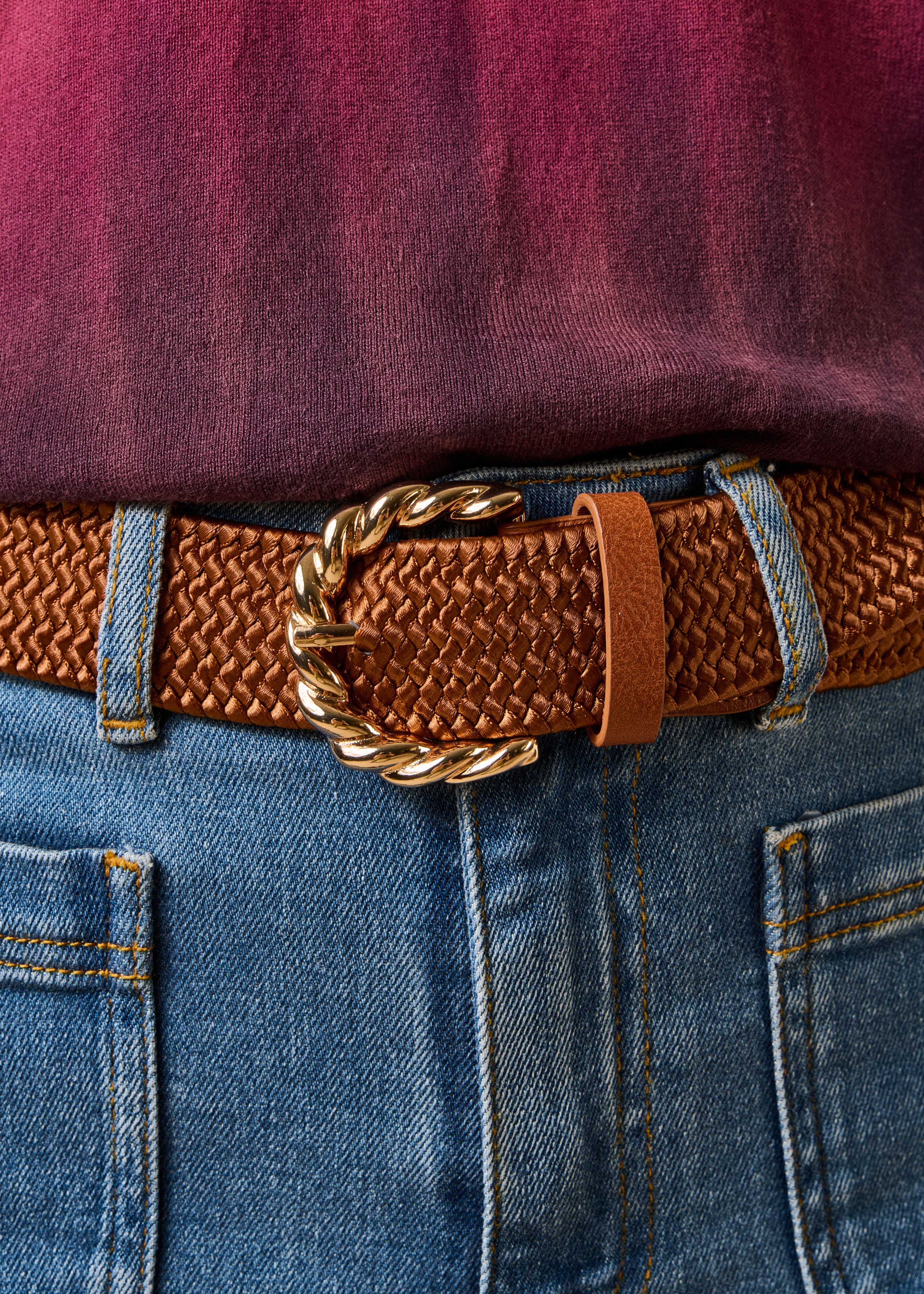 Camel Elastic Belt with Twisted Buckle