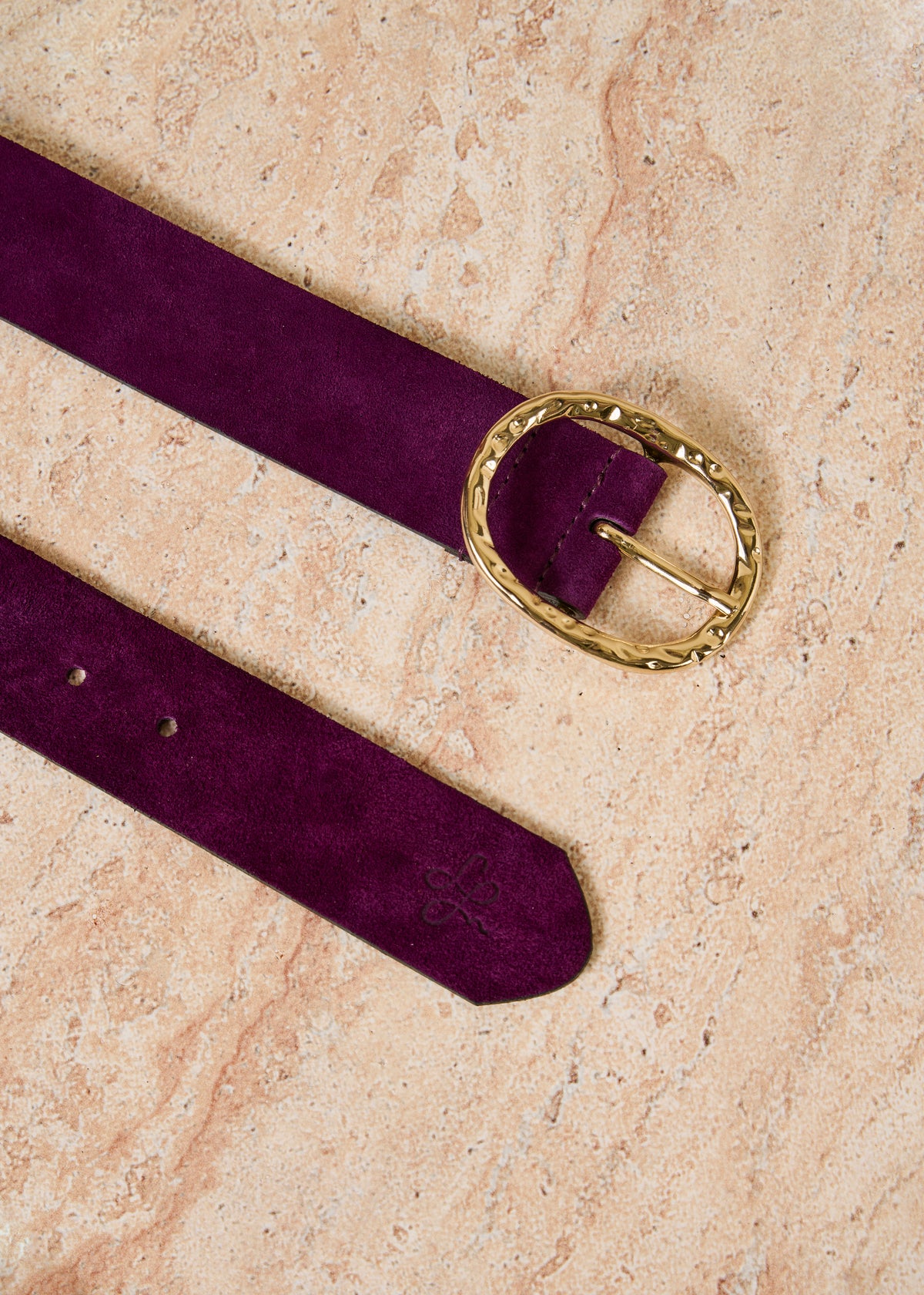 Purple suede leather belt with oval buckle