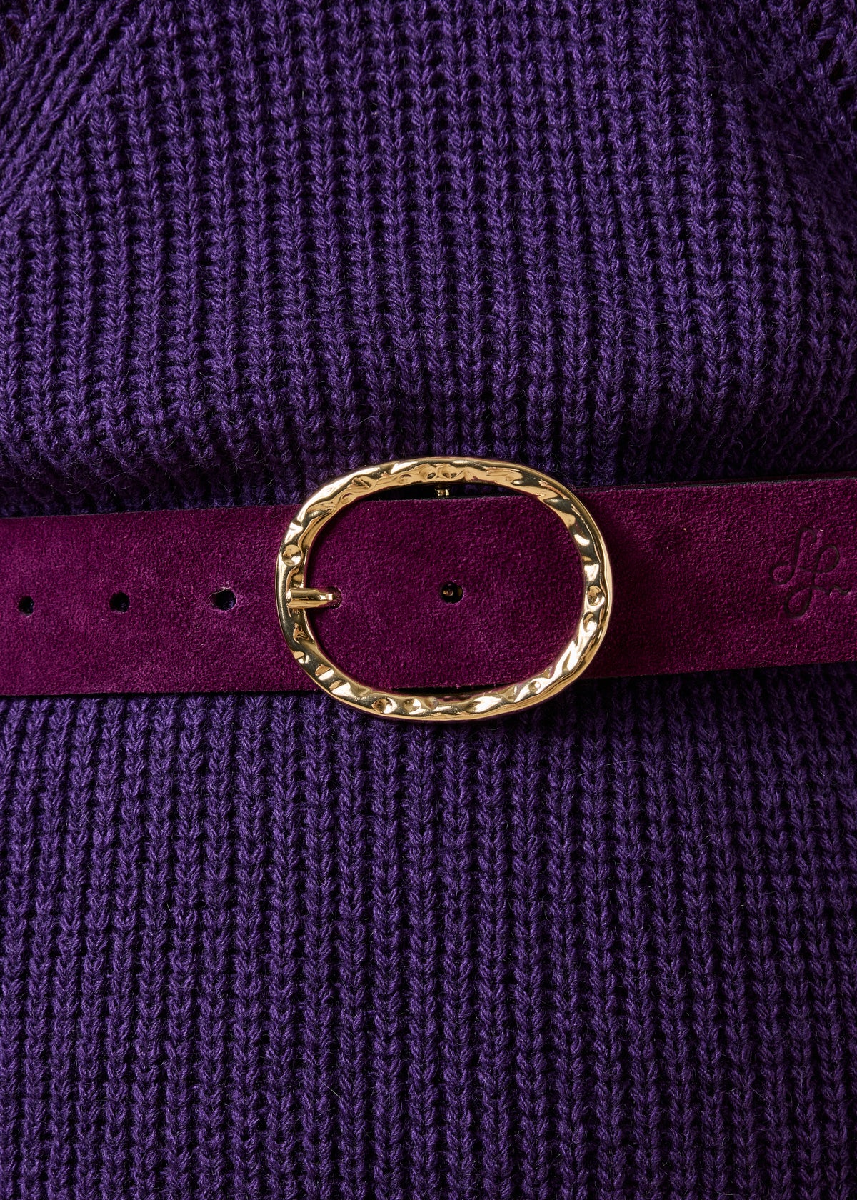 Purple suede leather belt with oval buckle