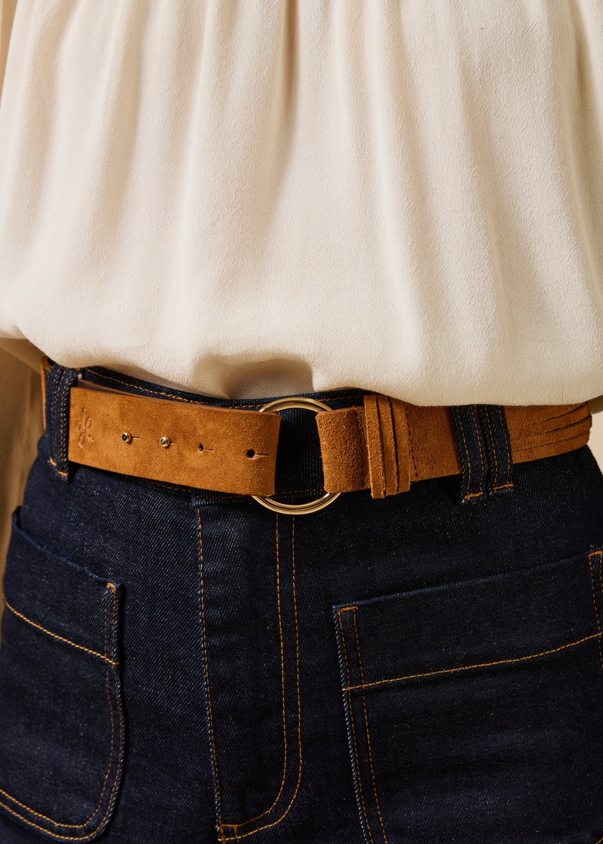 Ceinture camel en cuir recyclé