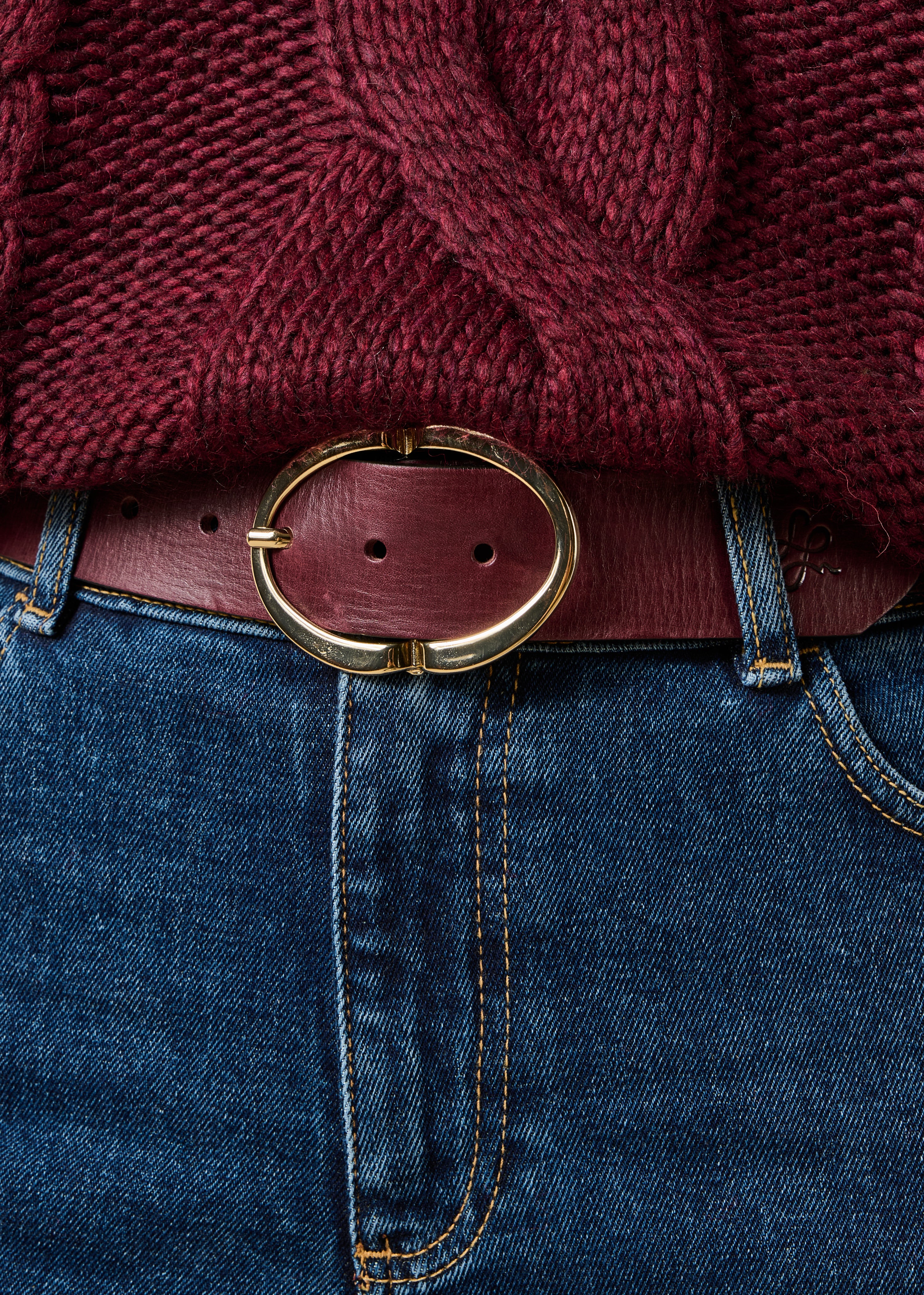 Bordeaux leren riem met ovale gesp