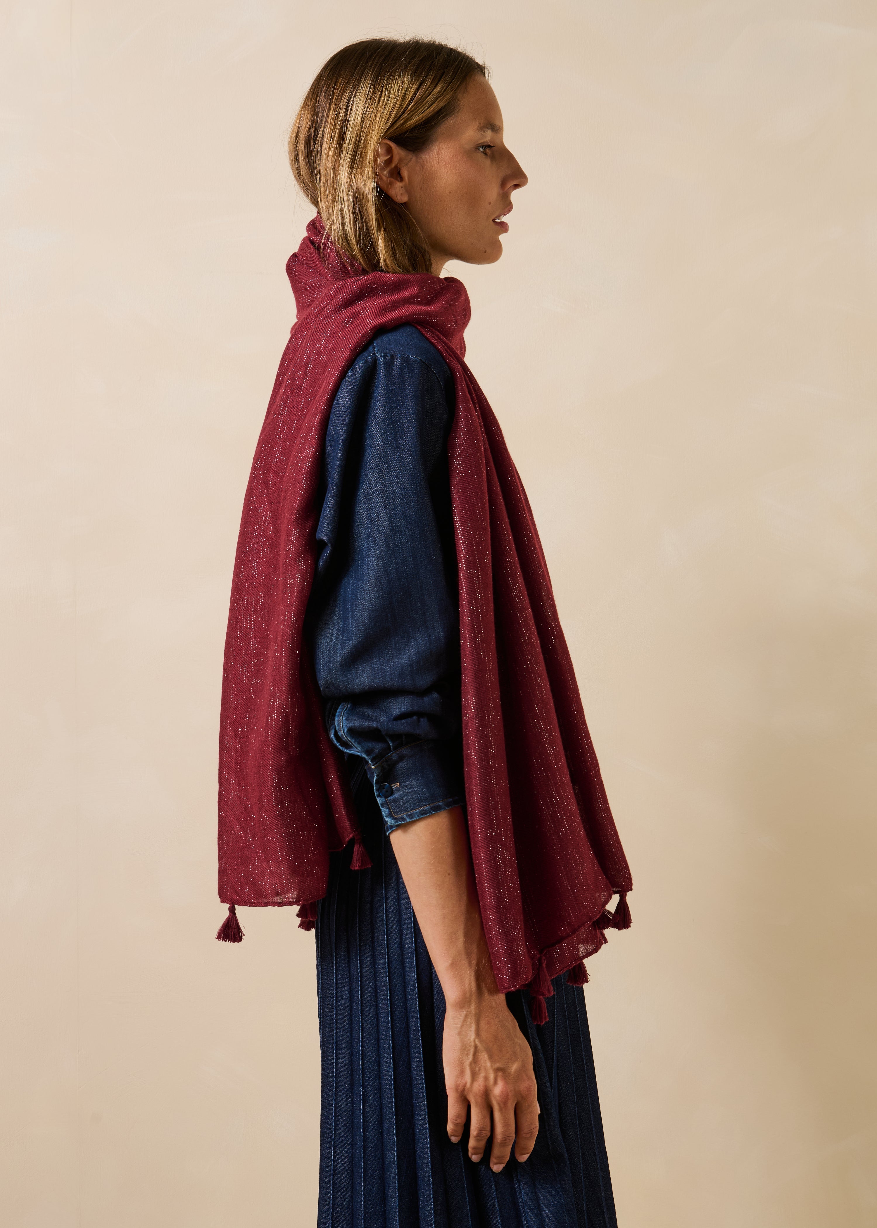 Burgundy Pom Pom Scarf