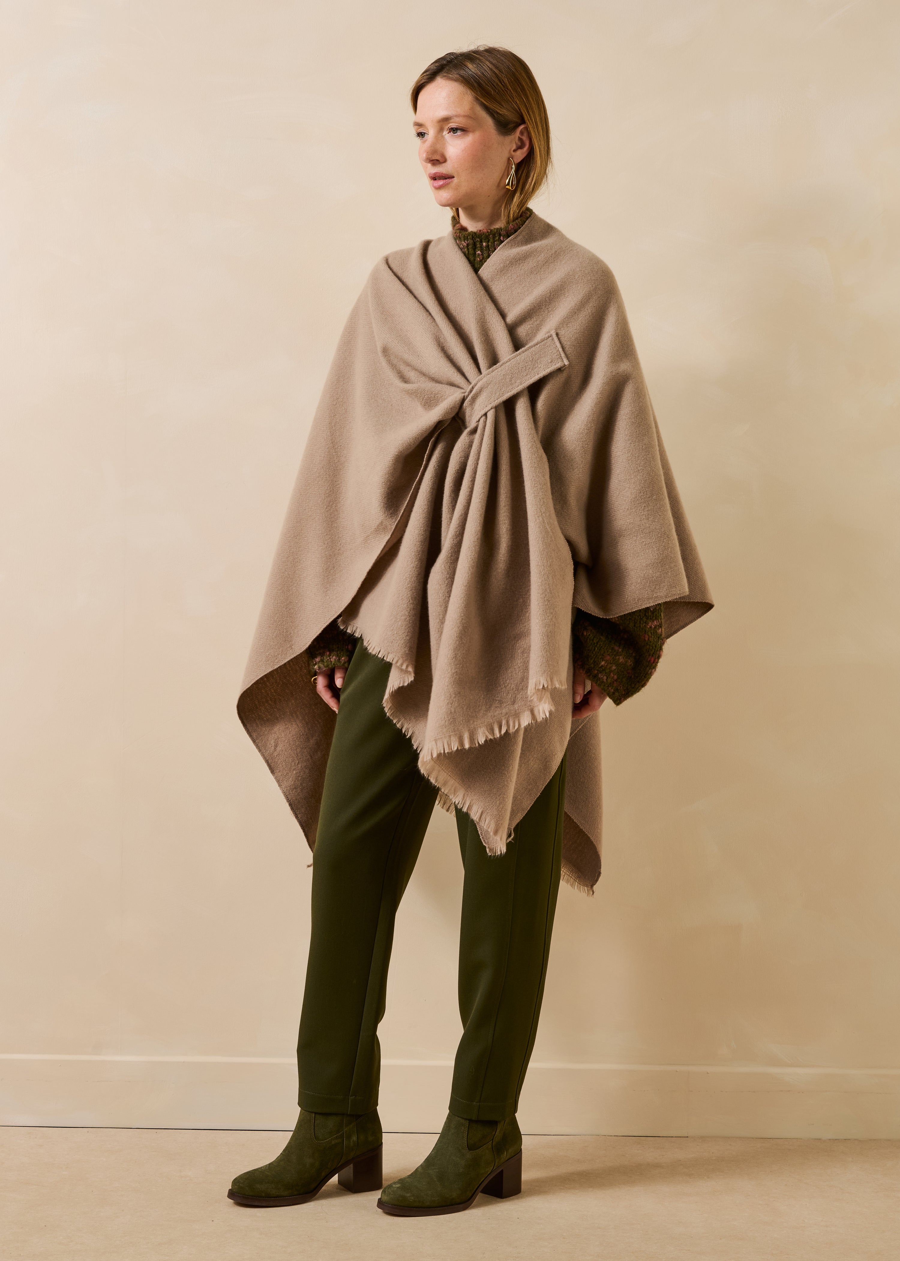 Poncho camel à franges