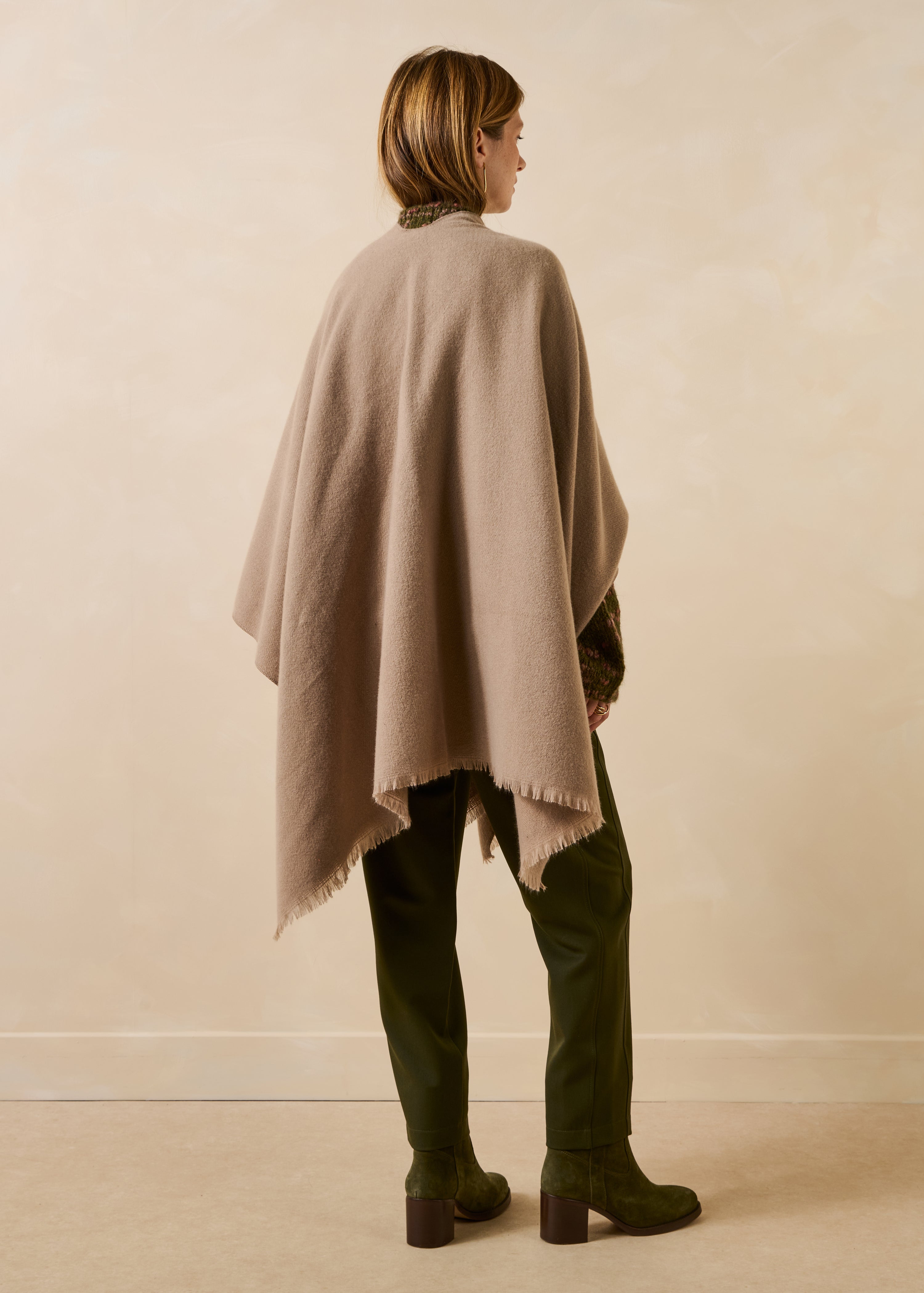 Poncho camel à franges