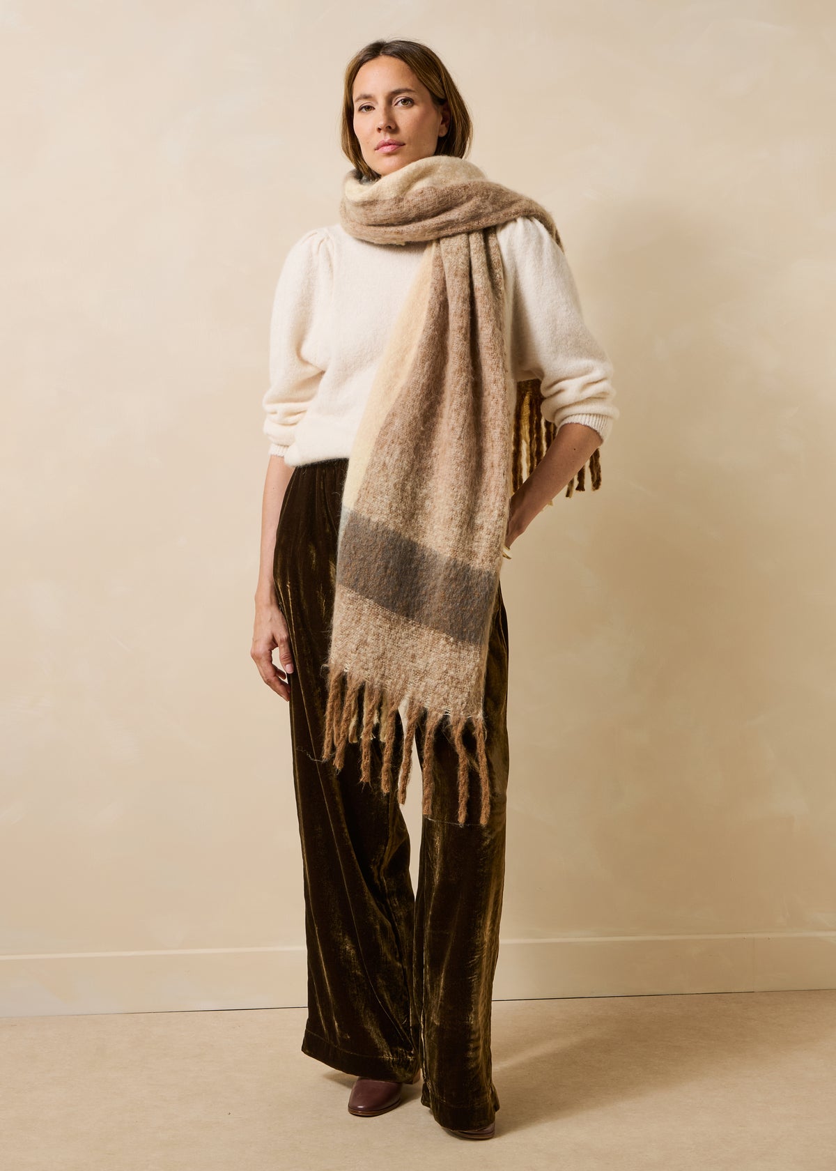 Beige checked scarf