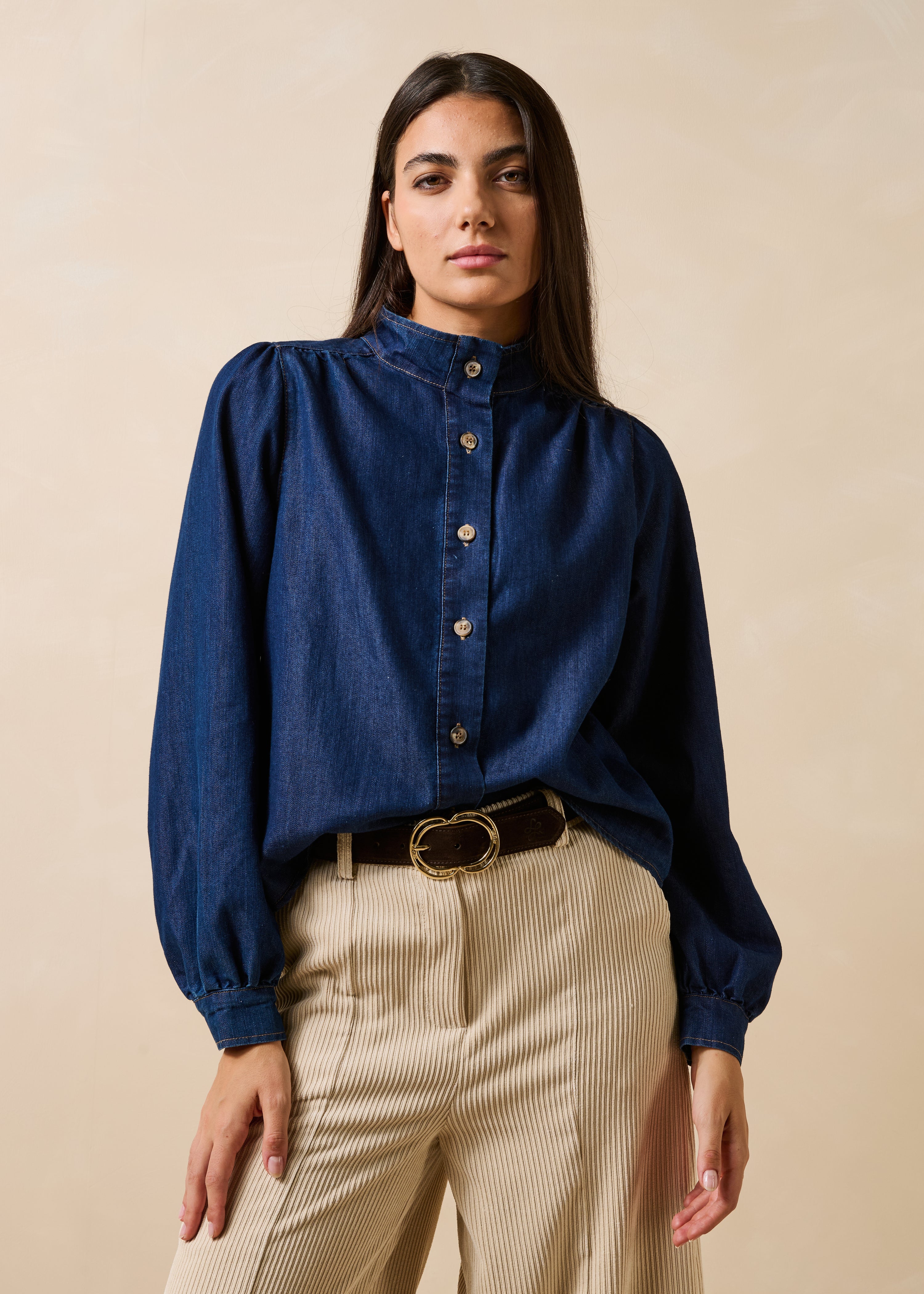 Camicia in denim grezzo a maniche lunghe