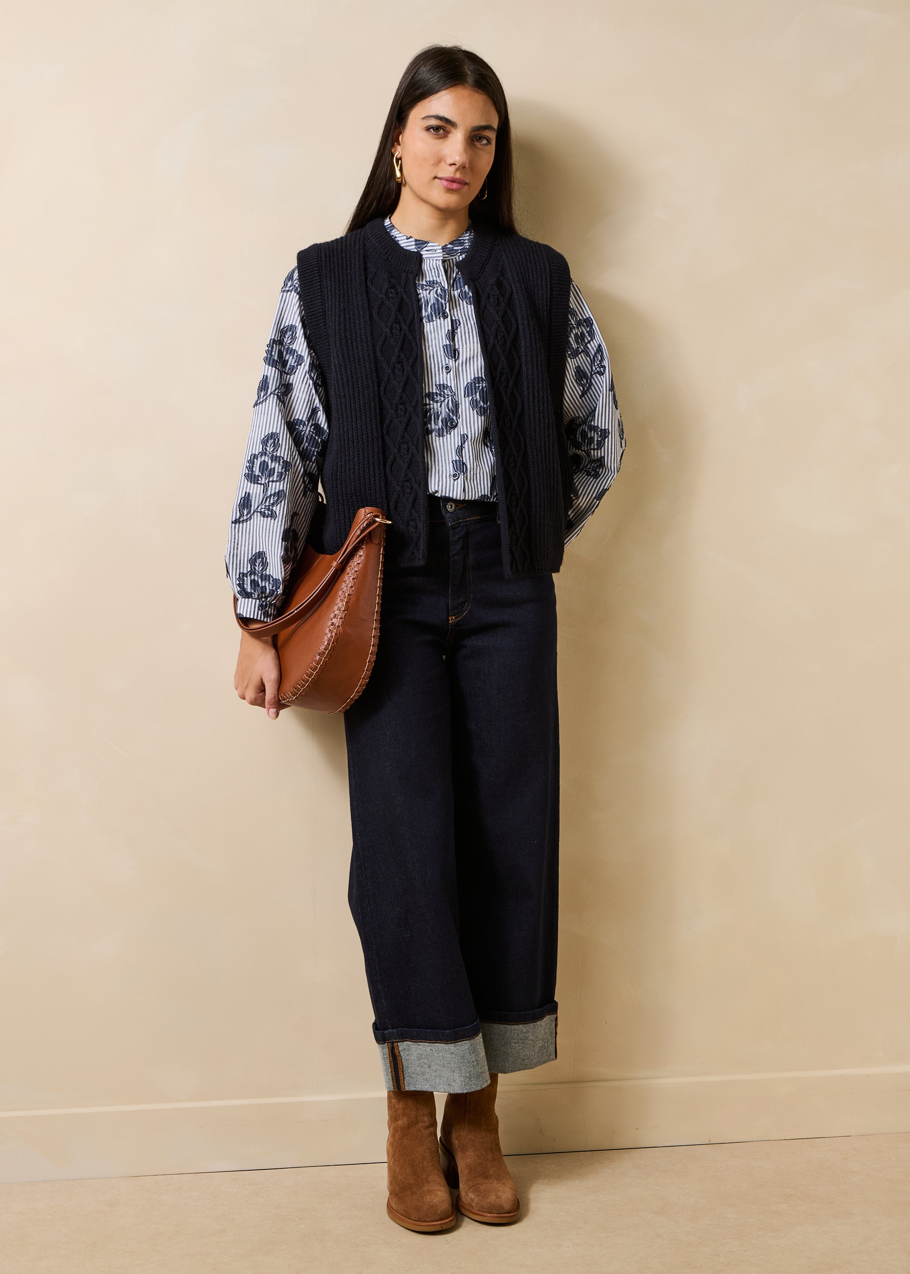 Gilet bleu marine sans manches col rond