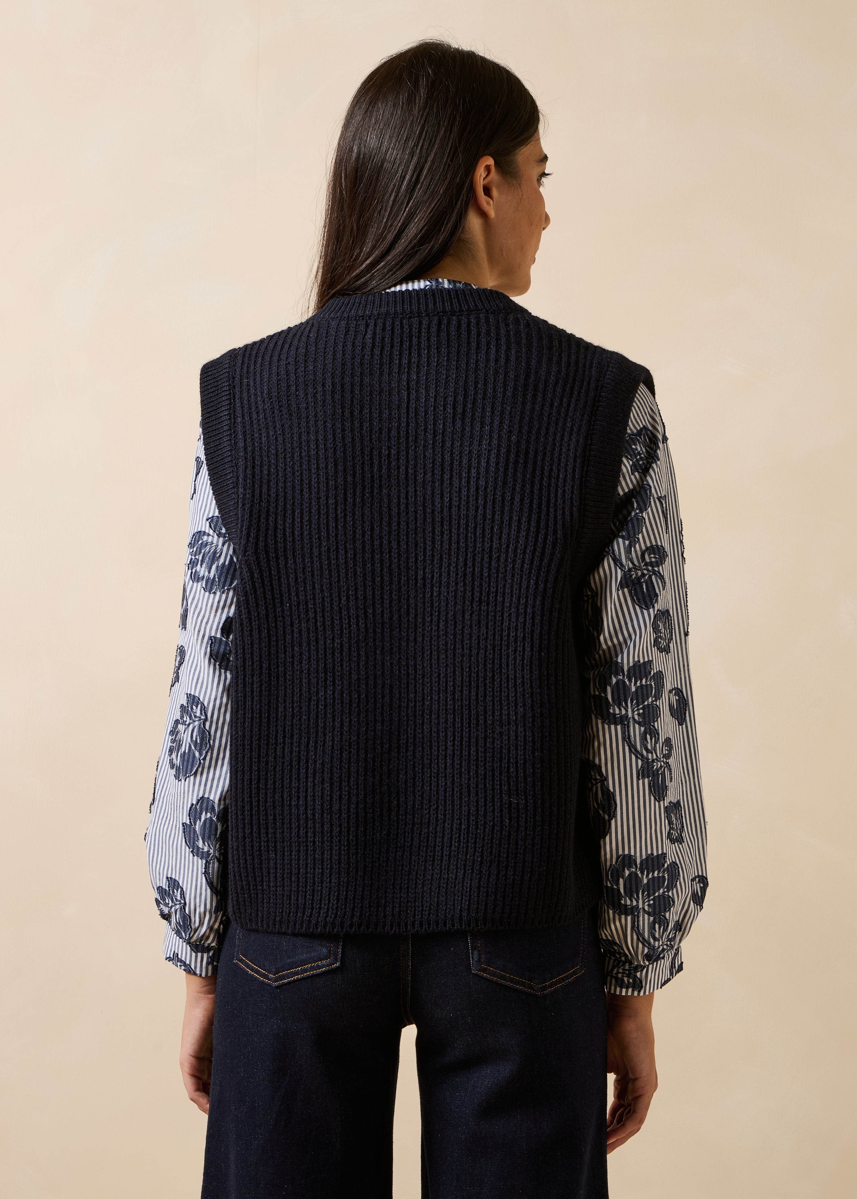 Gilet bleu marine sans manches col rond