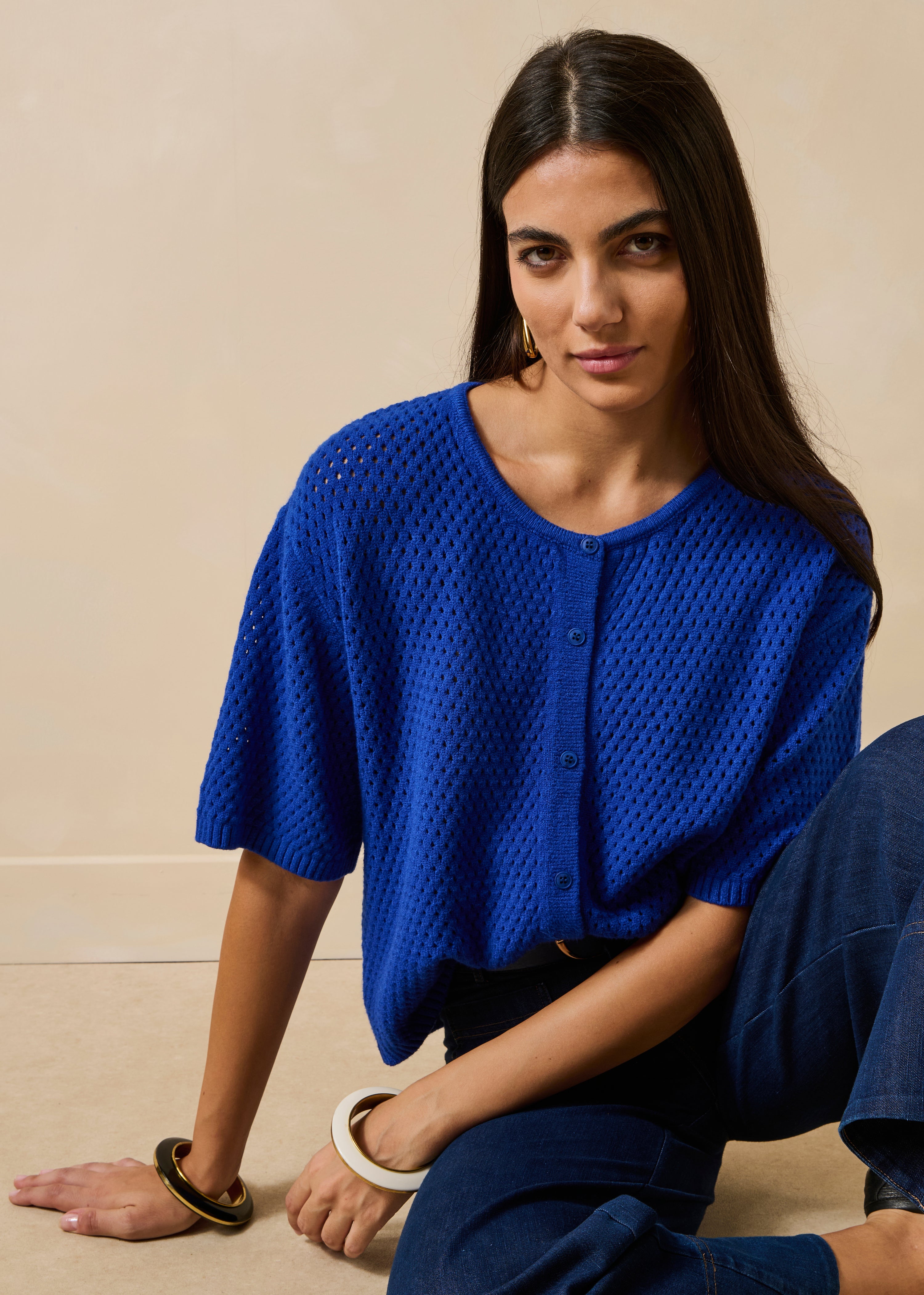 Gilet bleu roi manches courtes col rond