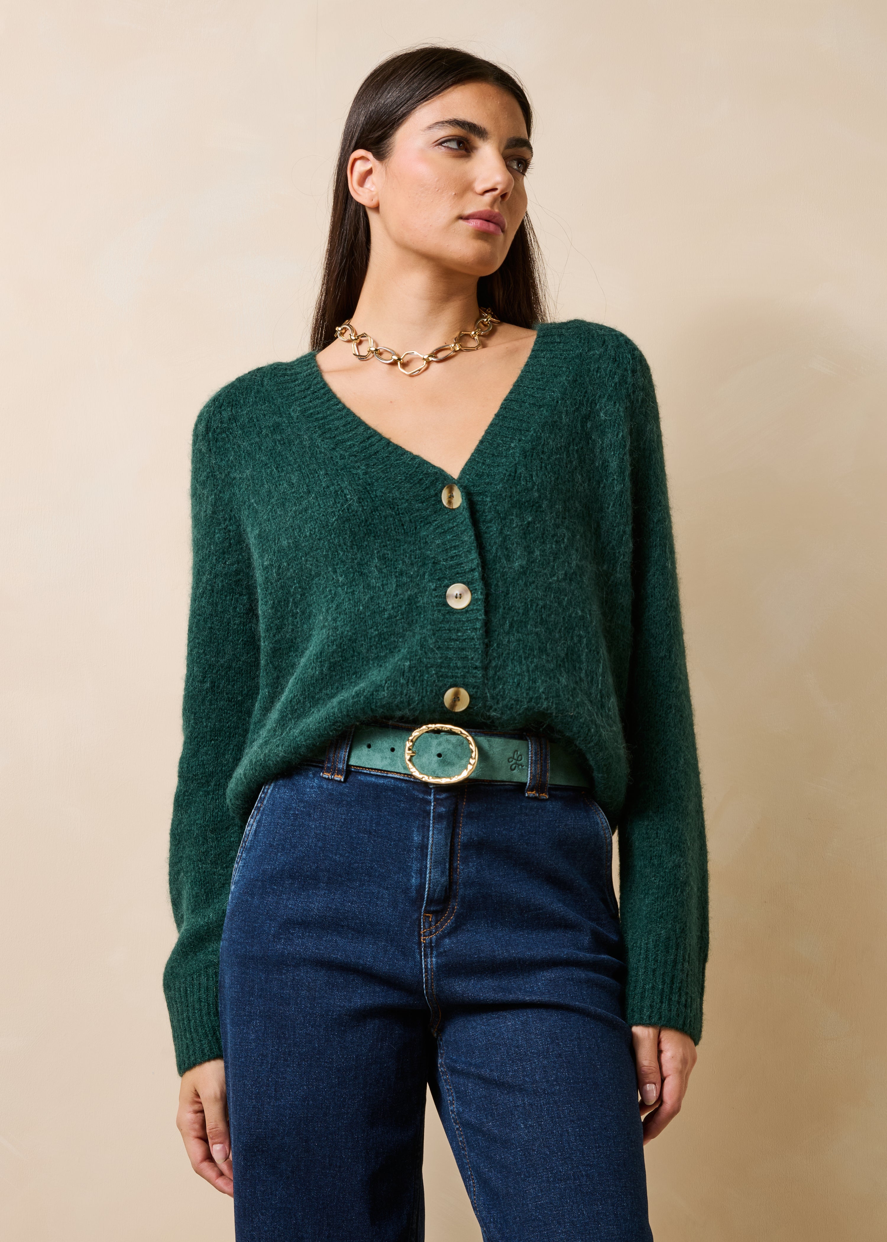 Gilet verde maniche lunghe scollo a V