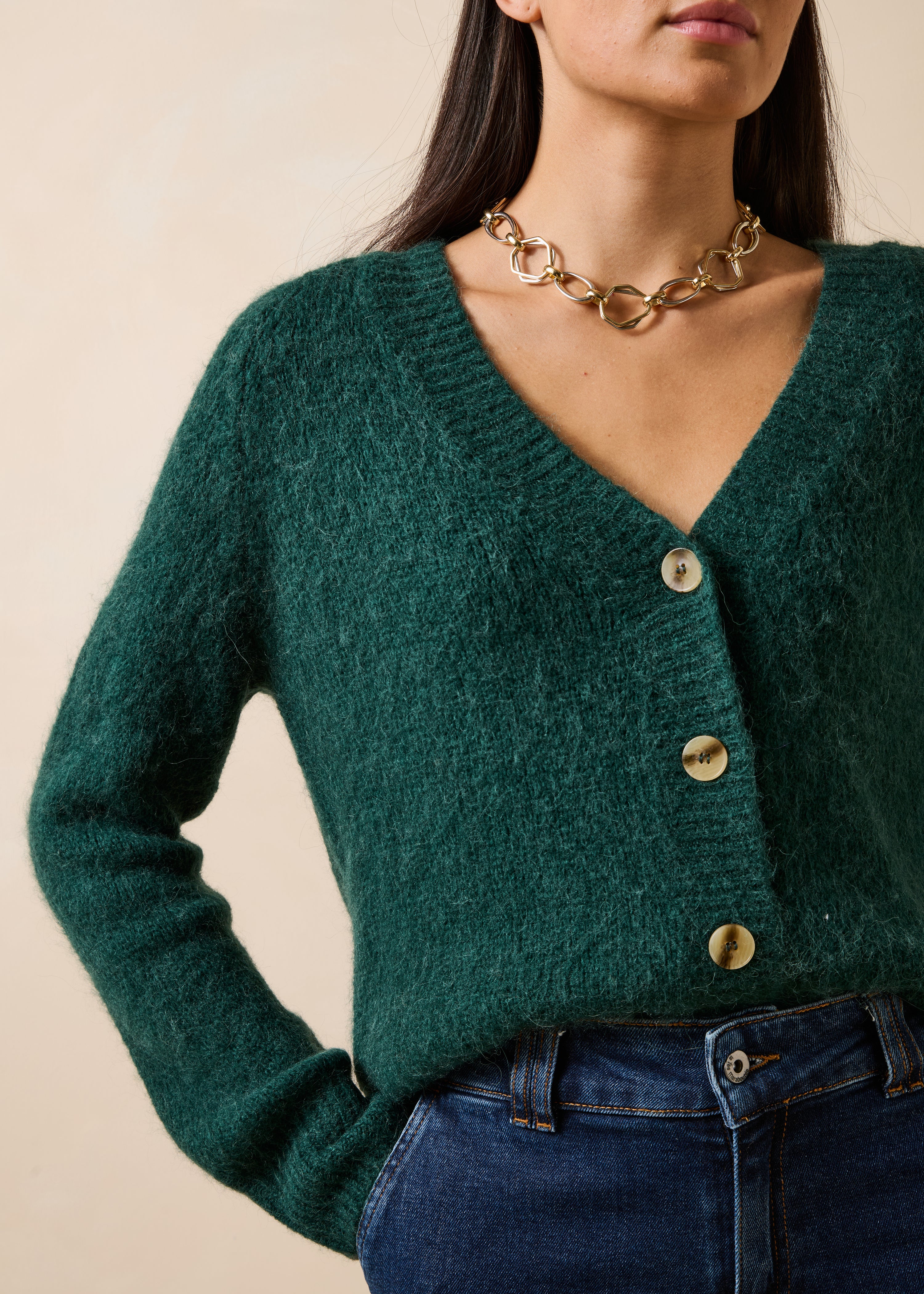 Gilet verde maniche lunghe scollo a V