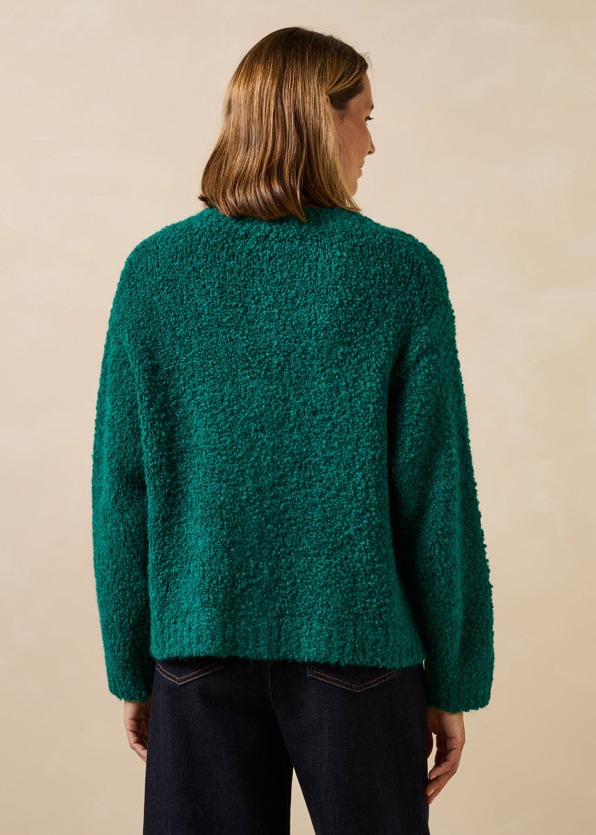 Chaleco verde de punto bouclé con cuello redondo