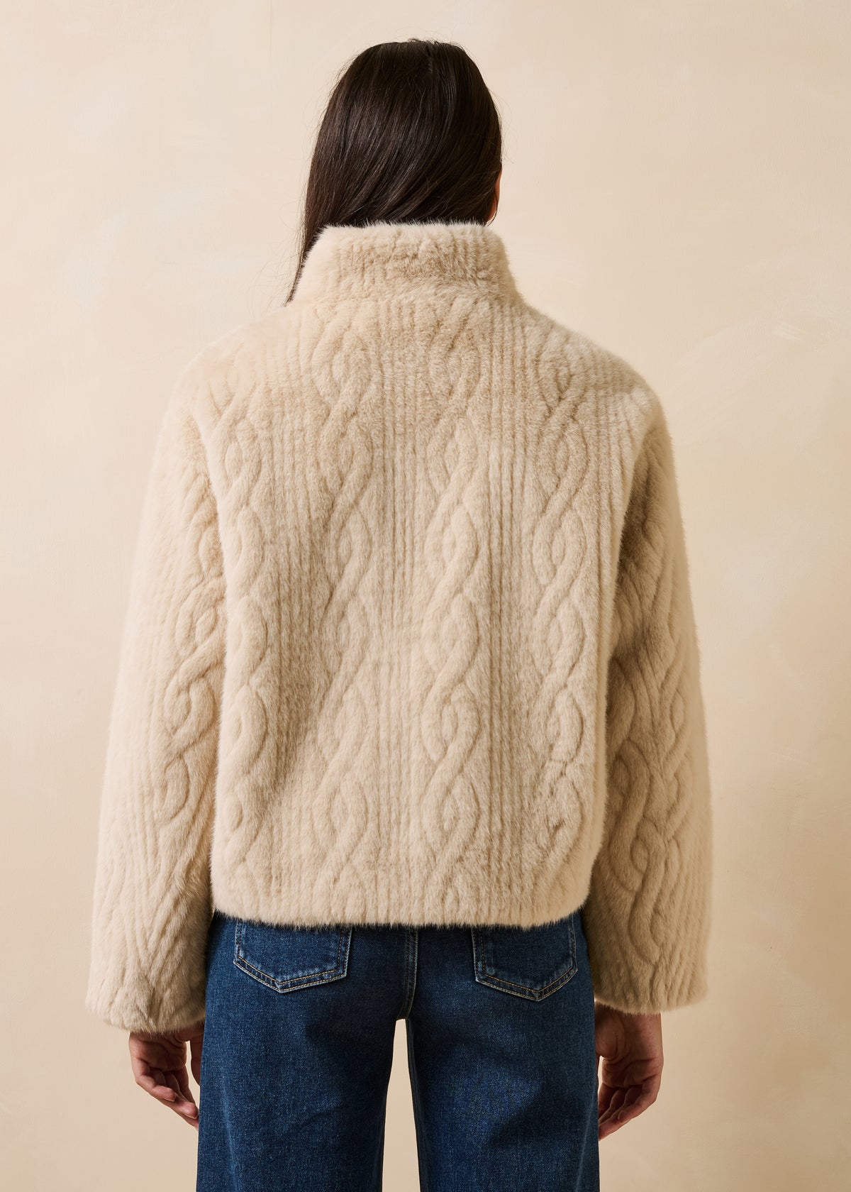 Blouson court écru réversible col montant