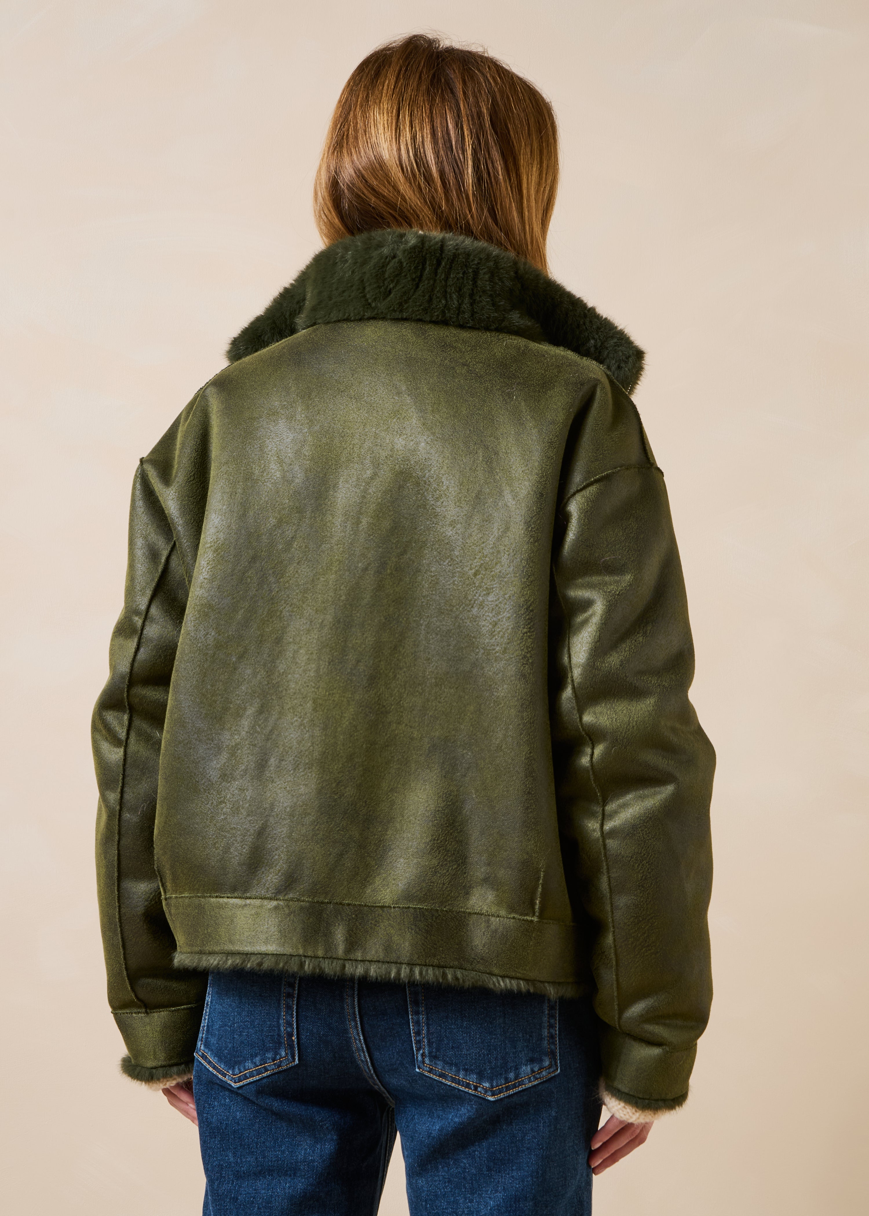Blouson court kaki réversible col montant